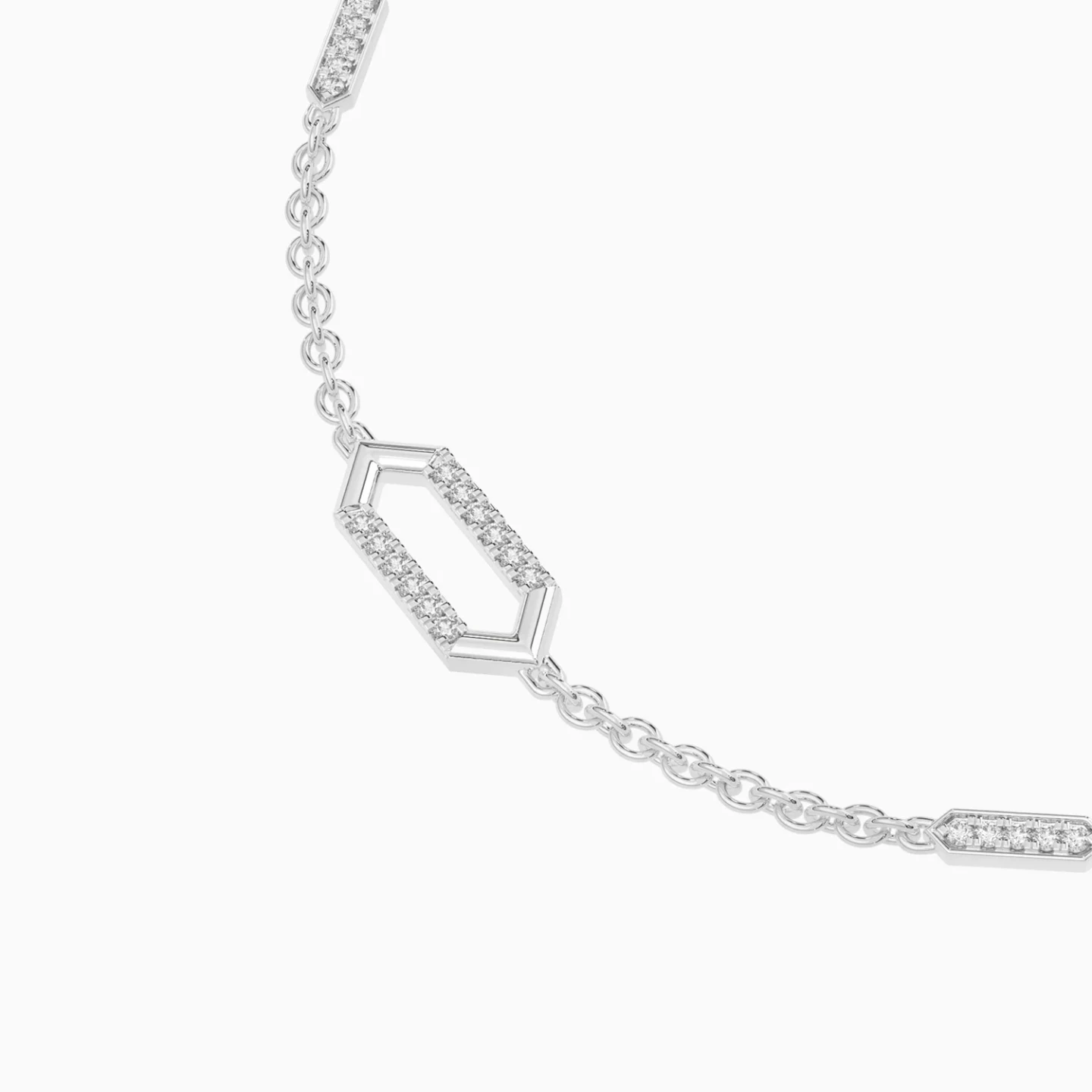 Hexagonal Frame & Elongated Links Diamond Chain Bracelet in 18K Gold - 4 Hexagonal Frame & Elongated Links Diamond Chain Bracelet in 18K Gold - 4