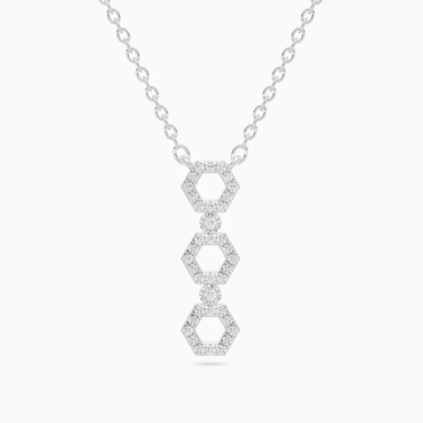 Three Hexagonal Frames Diamond Necklace in 18K Gold Three Hexagonal Frames Diamond Necklace in 18K Gold