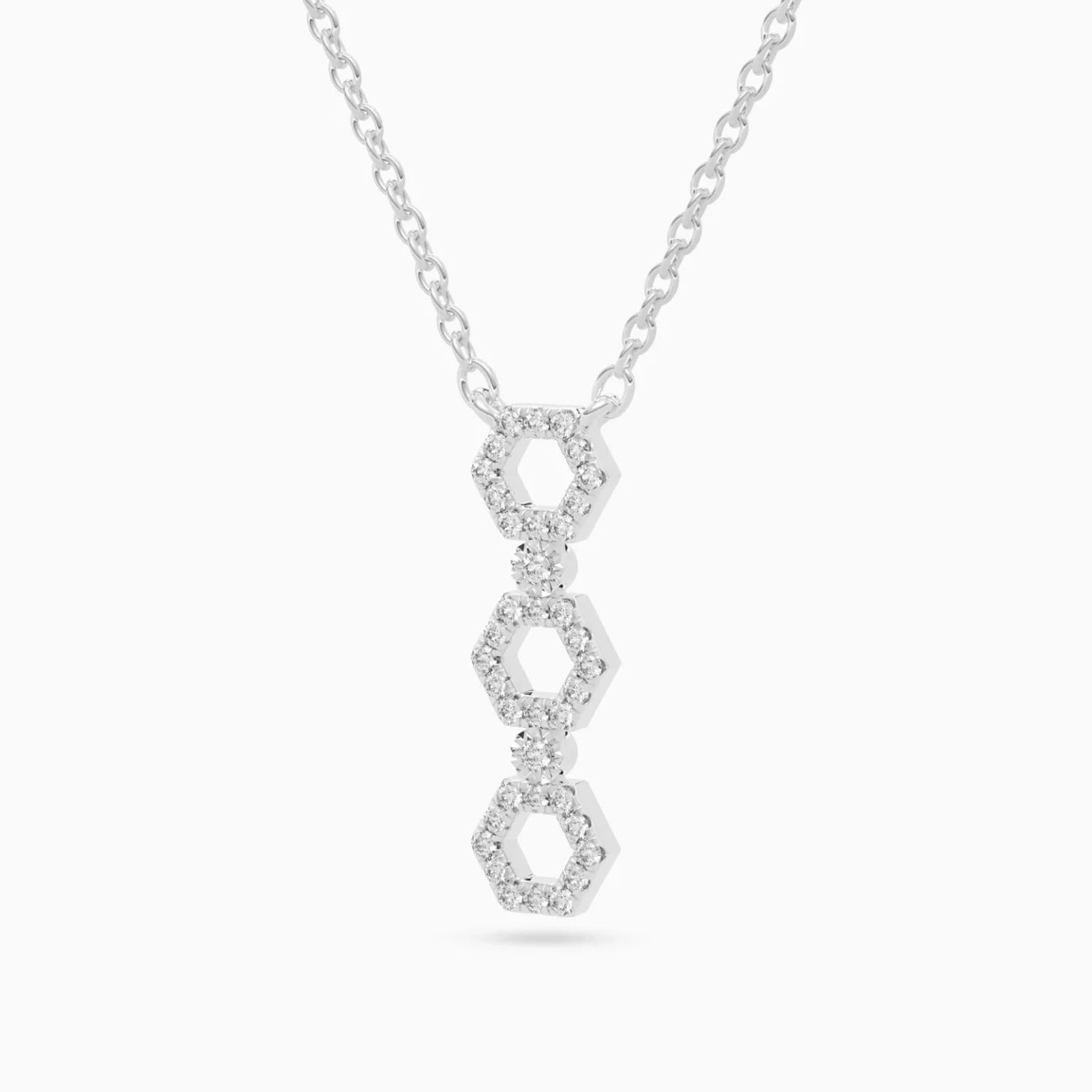 Three Hexagonal Frames Diamond Necklace in 18K Gold - 2 Three Hexagonal Frames Diamond Necklace in 18K Gold - 2