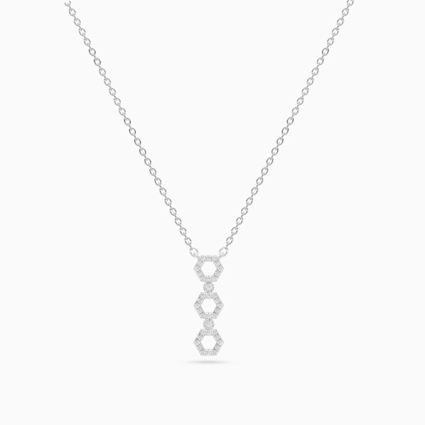 Three Hexagonal Frames Diamond Necklace in 18K Gold - 4 Three Hexagonal Frames Diamond Necklace in 18K Gold - 4