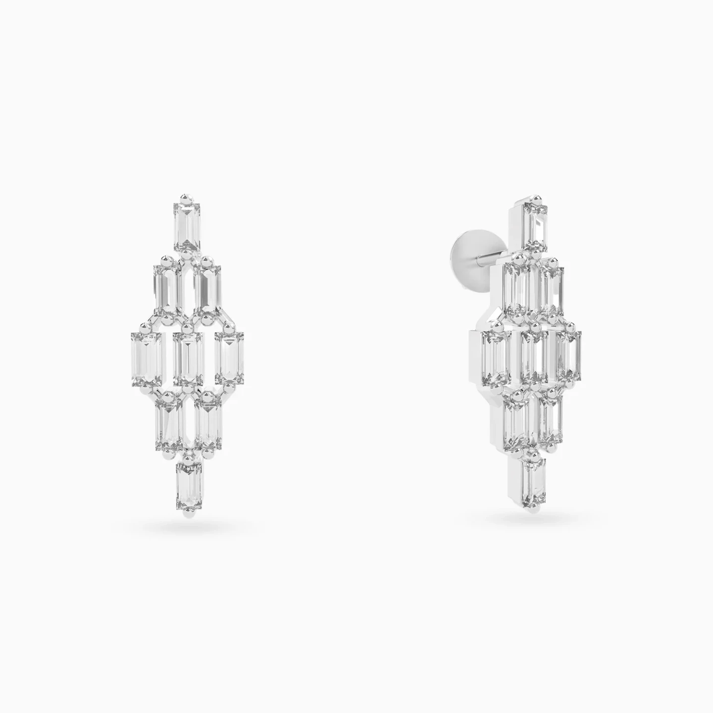 Geomtric Cluster & Baguette Diamond Stud Earrings in 18K Gold Geomtric Cluster & Baguette Diamond Stud Earrings in 18K Gold