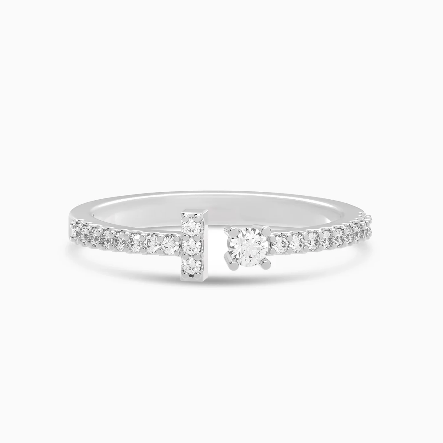 Vertical Bar & Round Diamond Open Ring in 18K Gold Vertical Bar & Round Diamond Open Ring in 18K Gold
