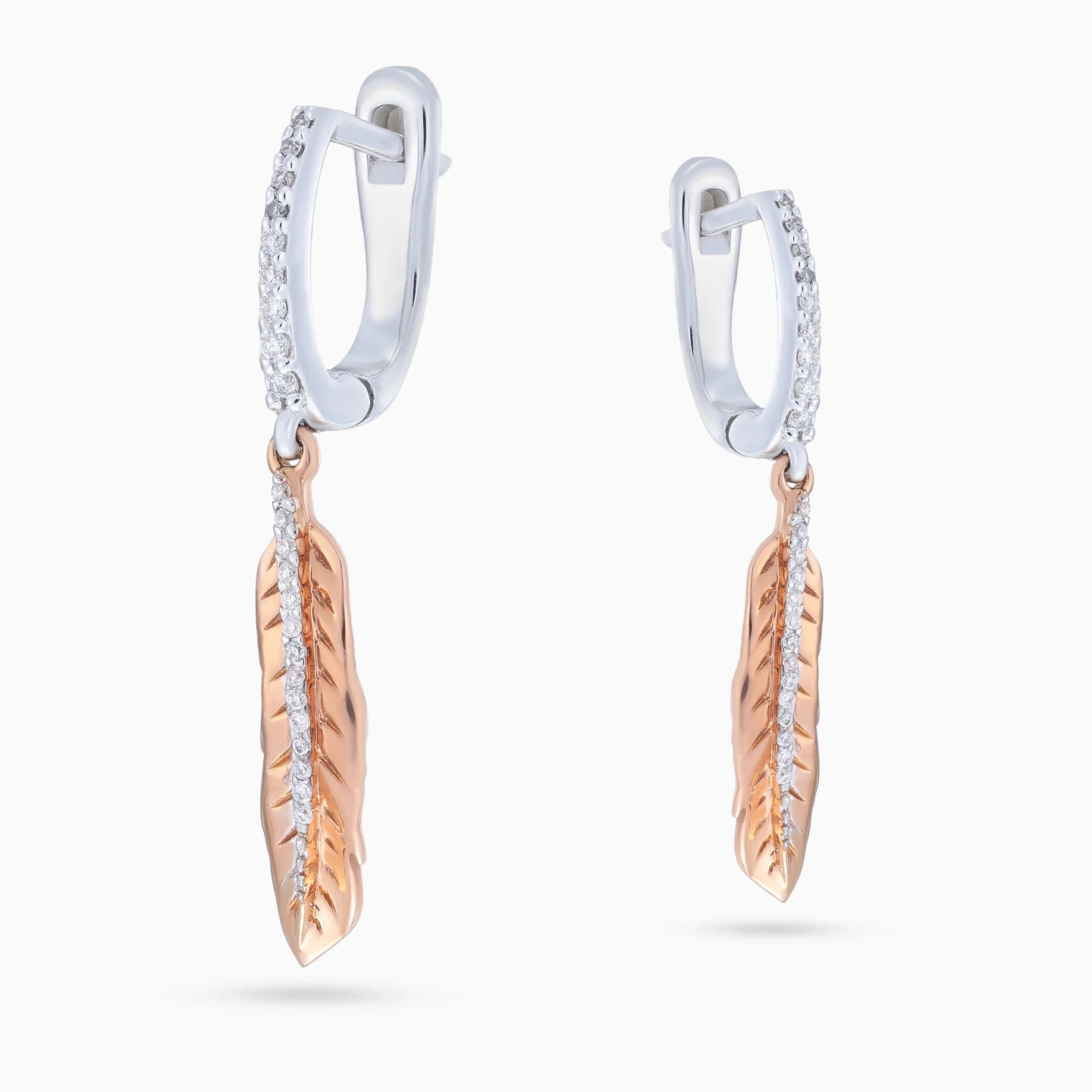 Feather Diamonds Drop Earrings in 18K Gold - 4 Feather Diamonds Drop Earrings in 18K Gold - 4