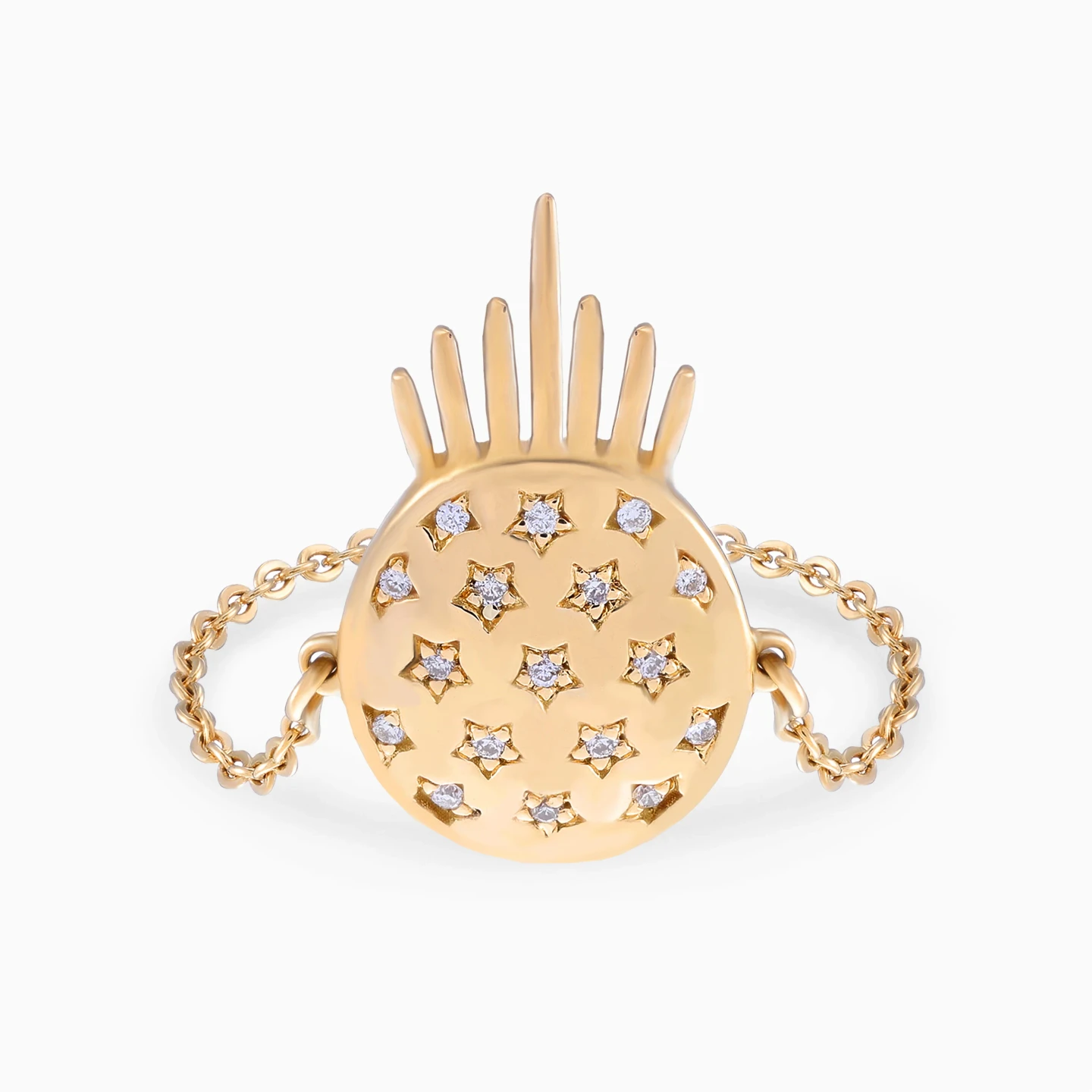 Stars & Sunburst Diamond Chain Ring in 18K Gold Stars & Sunburst Diamond Chain Ring in 18K Gold
