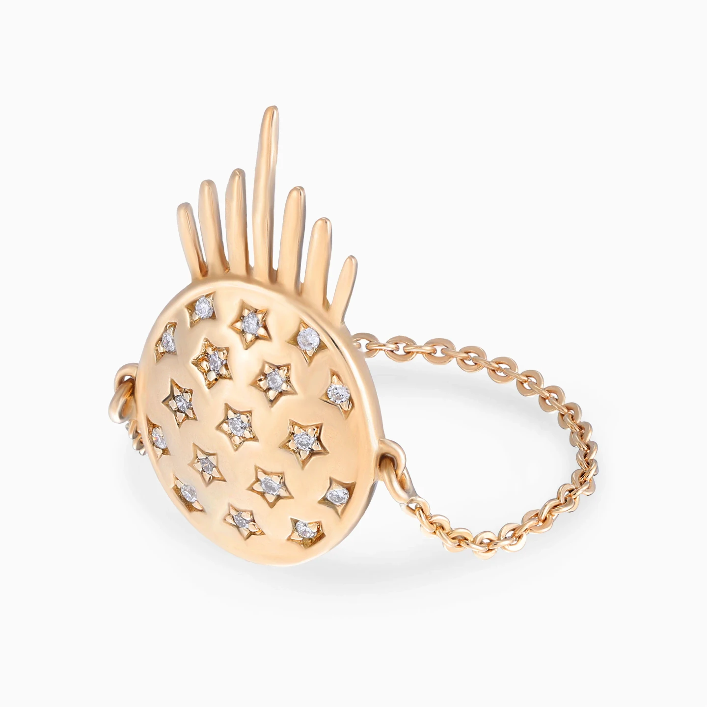 Stars & Sunburst Diamond Chain Ring in 18K Gold - 3 Stars & Sunburst Diamond Chain Ring in 18K Gold - 3