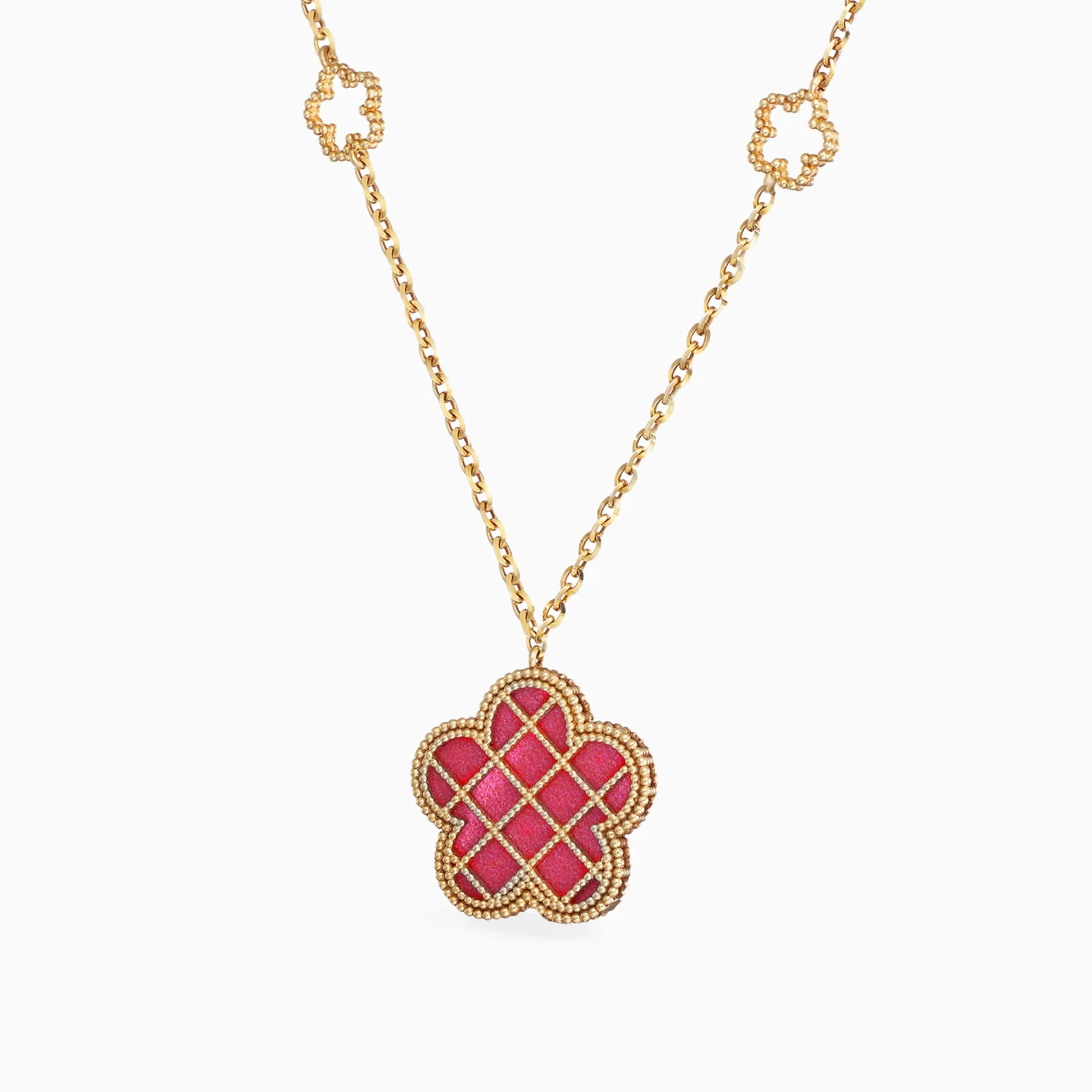 Cinquefoil Red Enamel Necklace in 18K Gold - 2 Cinquefoil Red Enamel Necklace in 18K Gold - 2