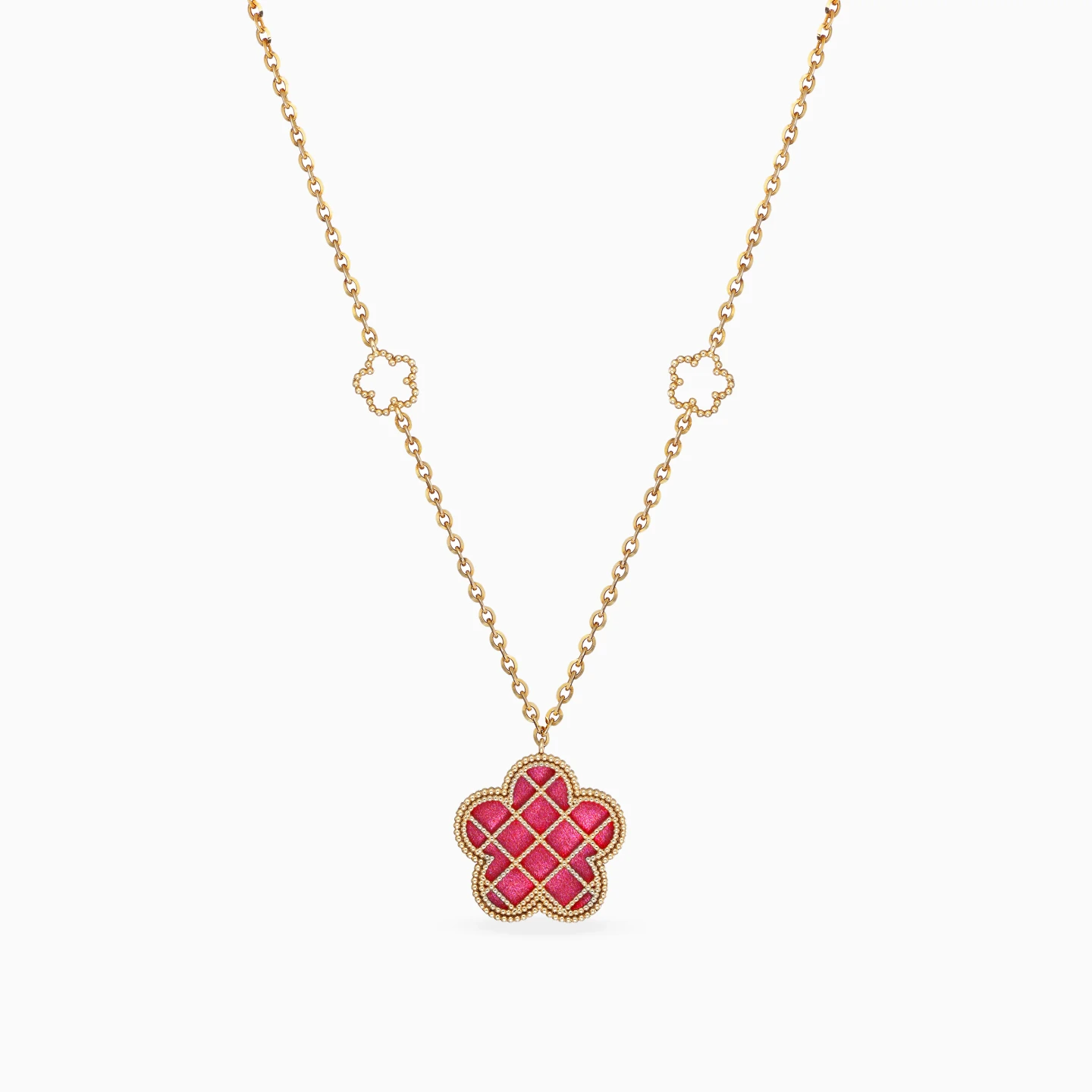 Cinquefoil Red Enamel Necklace in 18K Gold - 3 Cinquefoil Red Enamel Necklace in 18K Gold - 3
