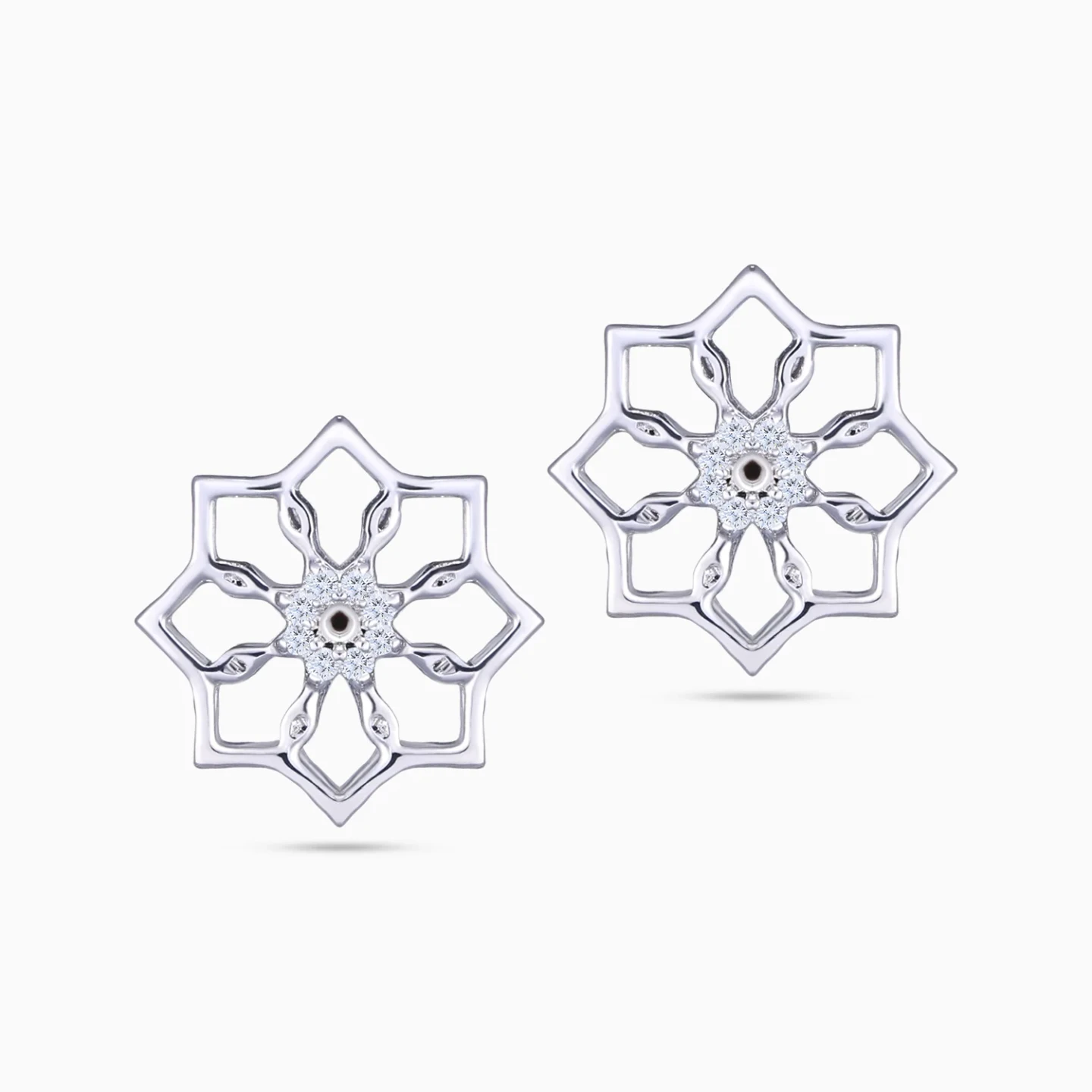 Floral Star Diamond Stud Earrings in 18K Gold - 2 Floral Star Diamond Stud Earrings in 18K Gold - 2