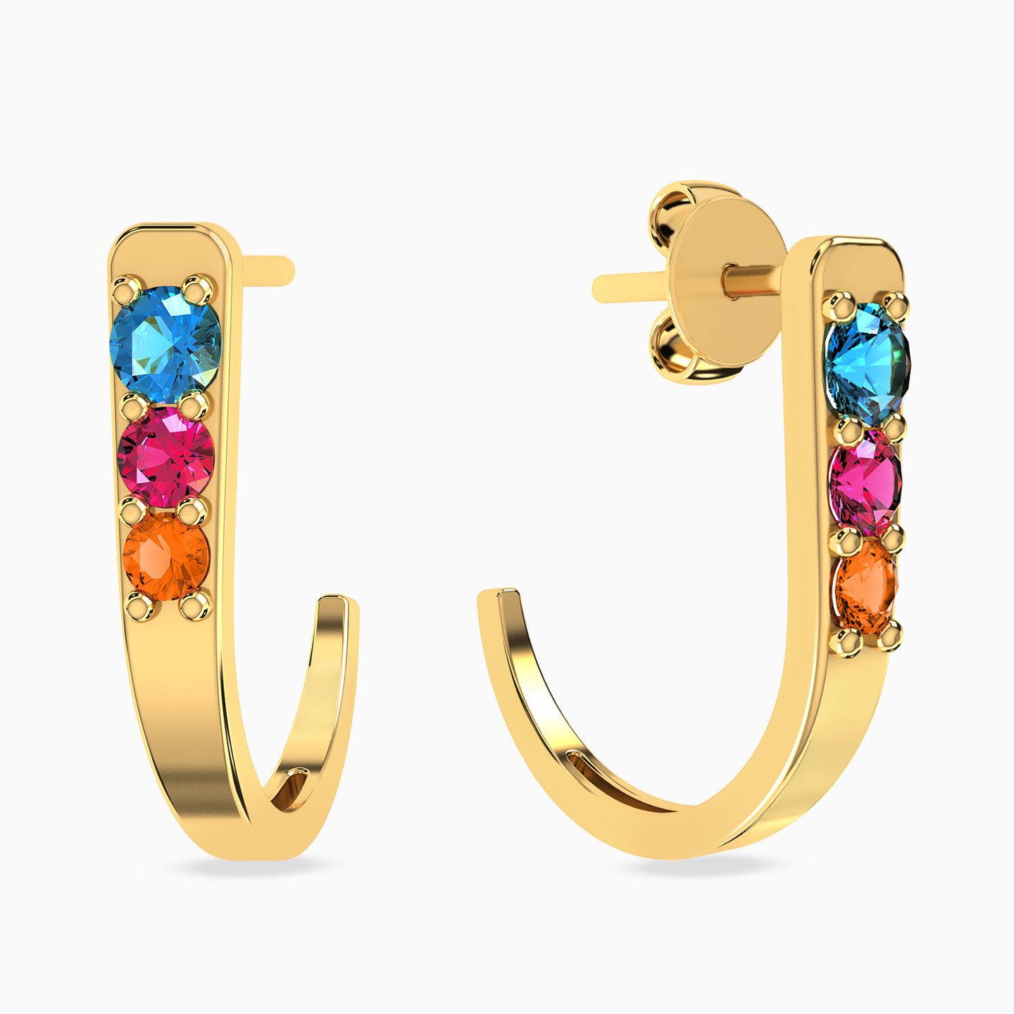 18K Gold Colored Stones Stud Earrings