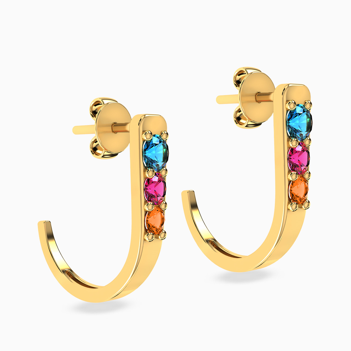 18K Gold Colored Stones Stud Earrings - 2