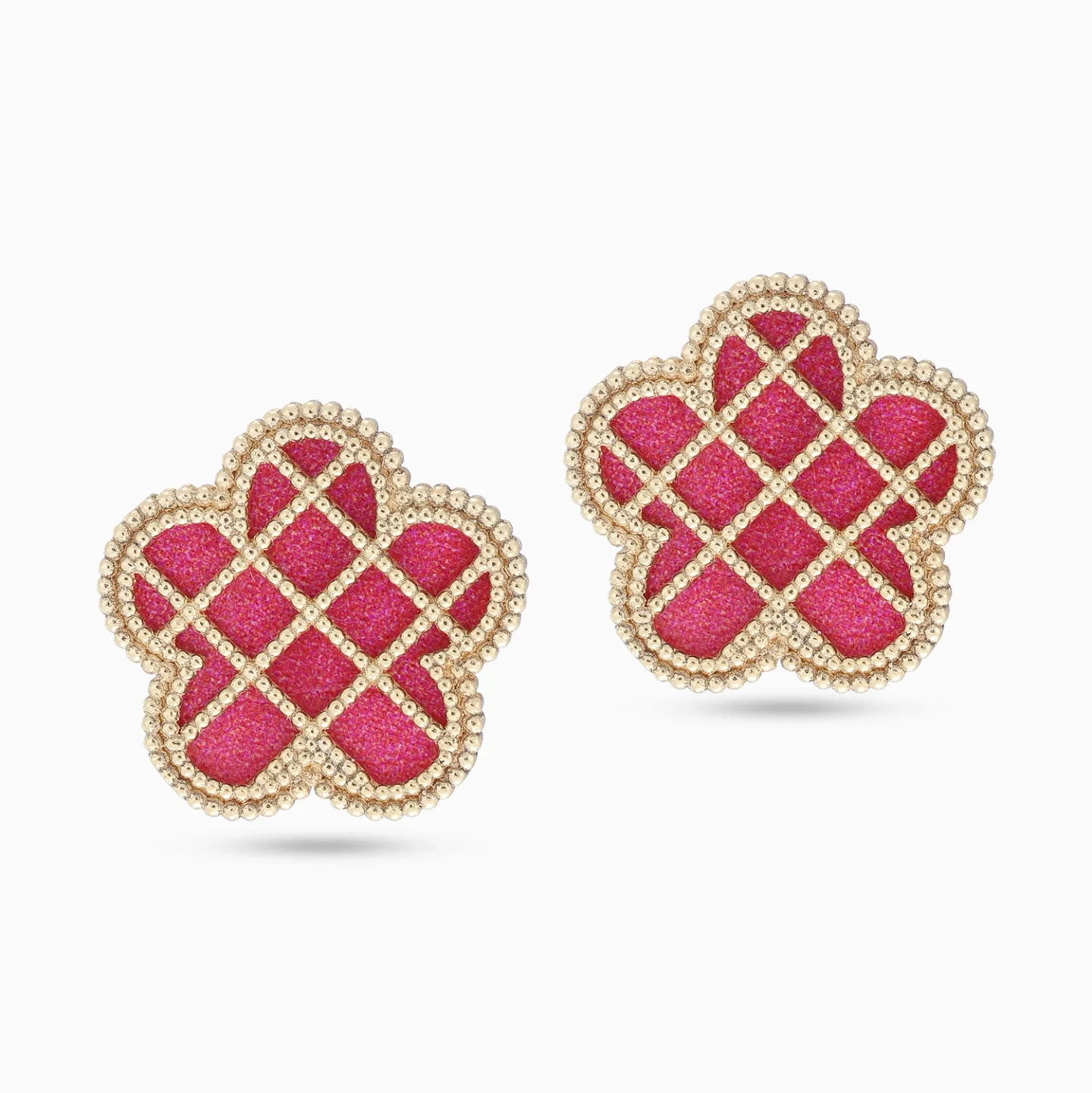 Cinquefoil Red Enamel Stud Earrings in 18K Gold - 2 Cinquefoil Red Enamel Stud Earrings in 18K Gold - 2