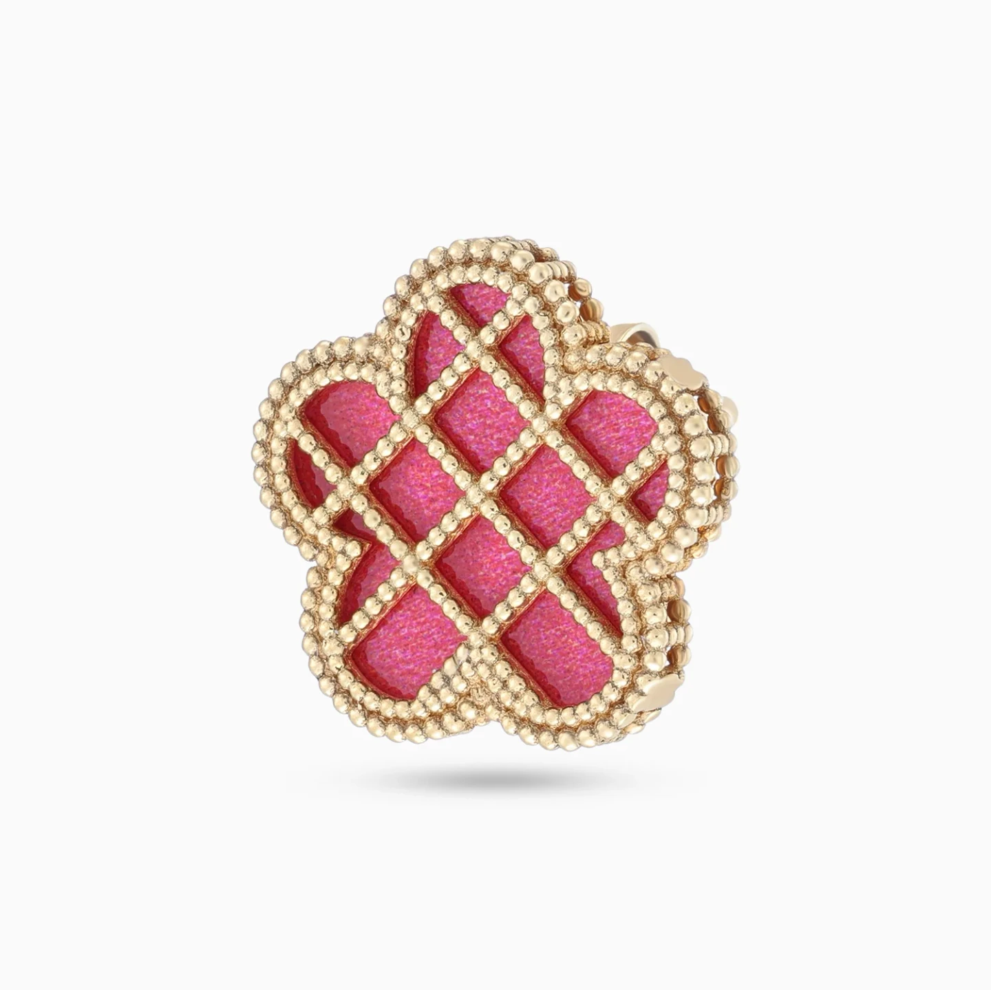 Cinquefoil Red Enamel Stud Earrings in 18K Gold - 4 Cinquefoil Red Enamel Stud Earrings in 18K Gold - 4