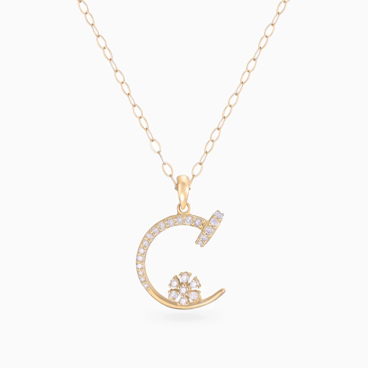 Letter C & Floral Cluster Diamond Necklace in 18K Gold Letter C & Floral Cluster Diamond Necklace in 18K Gold