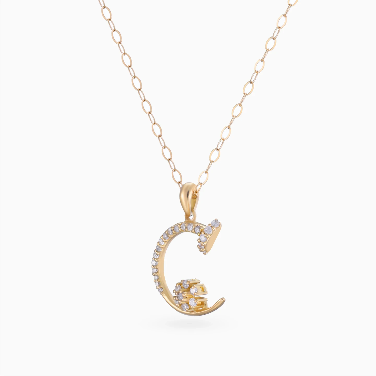 Letter C & Floral Cluster Diamond Necklace in 18K Gold - 2 Letter C & Floral Cluster Diamond Necklace in 18K Gold - 2
