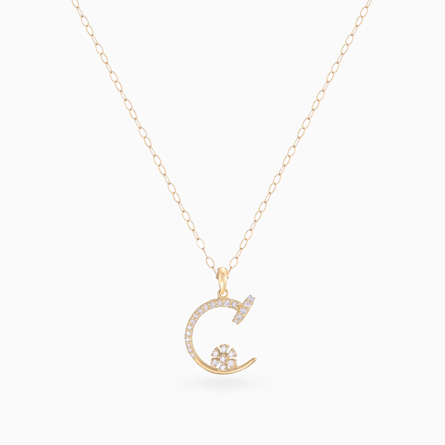 Letter C & Floral Cluster Diamond Necklace in 18K Gold - 3 Letter C & Floral Cluster Diamond Necklace in 18K Gold - 3