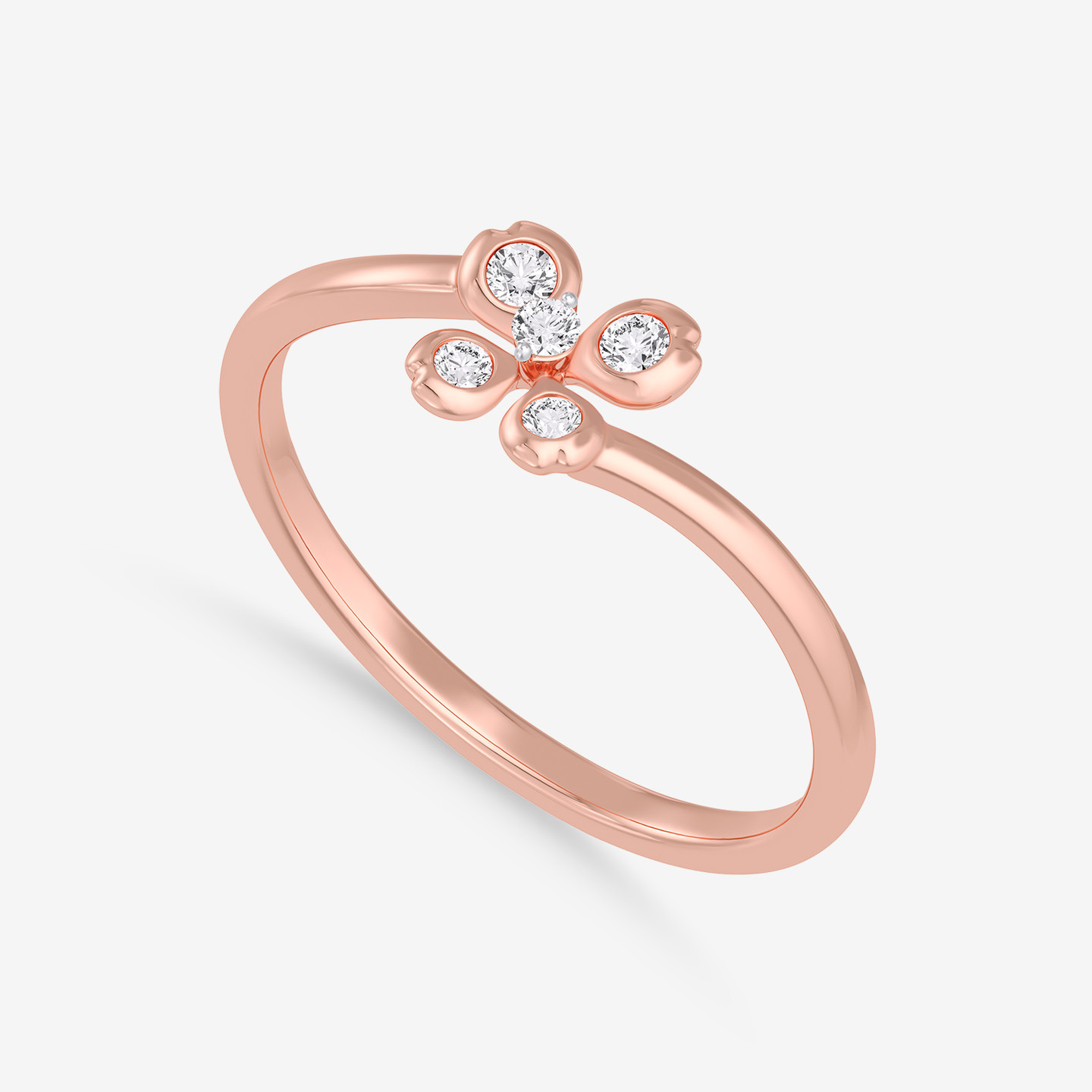 Four Petal Flower Diamond Ring in 18K Gold - 3 Four Petal Flower Diamond Ring in 18K Gold - 3