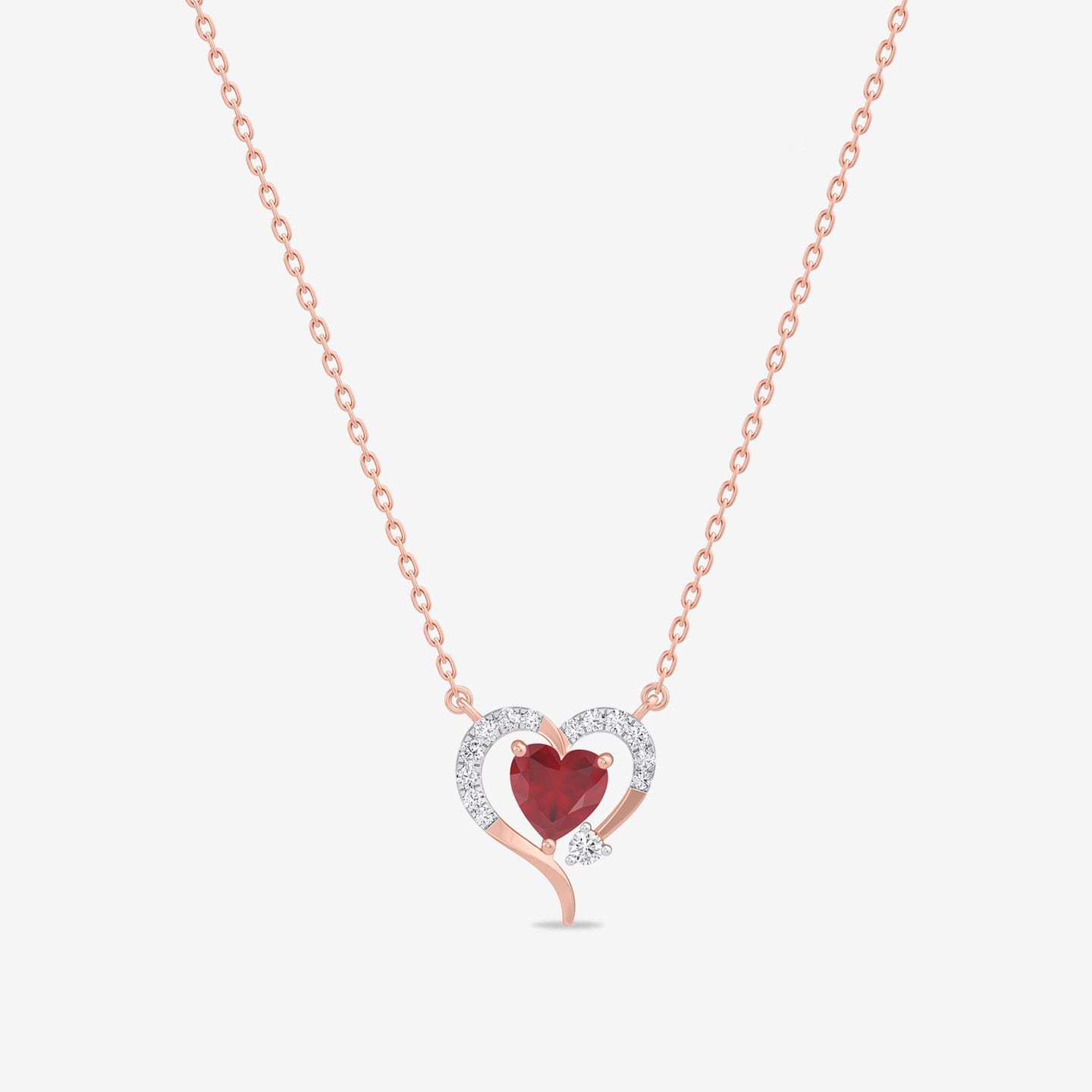 Curves & Heart Red Stone Diamond Necklace in 18K Gold - 3 Curves & Heart Red Stone Diamond Necklace in 18K Gold - 3