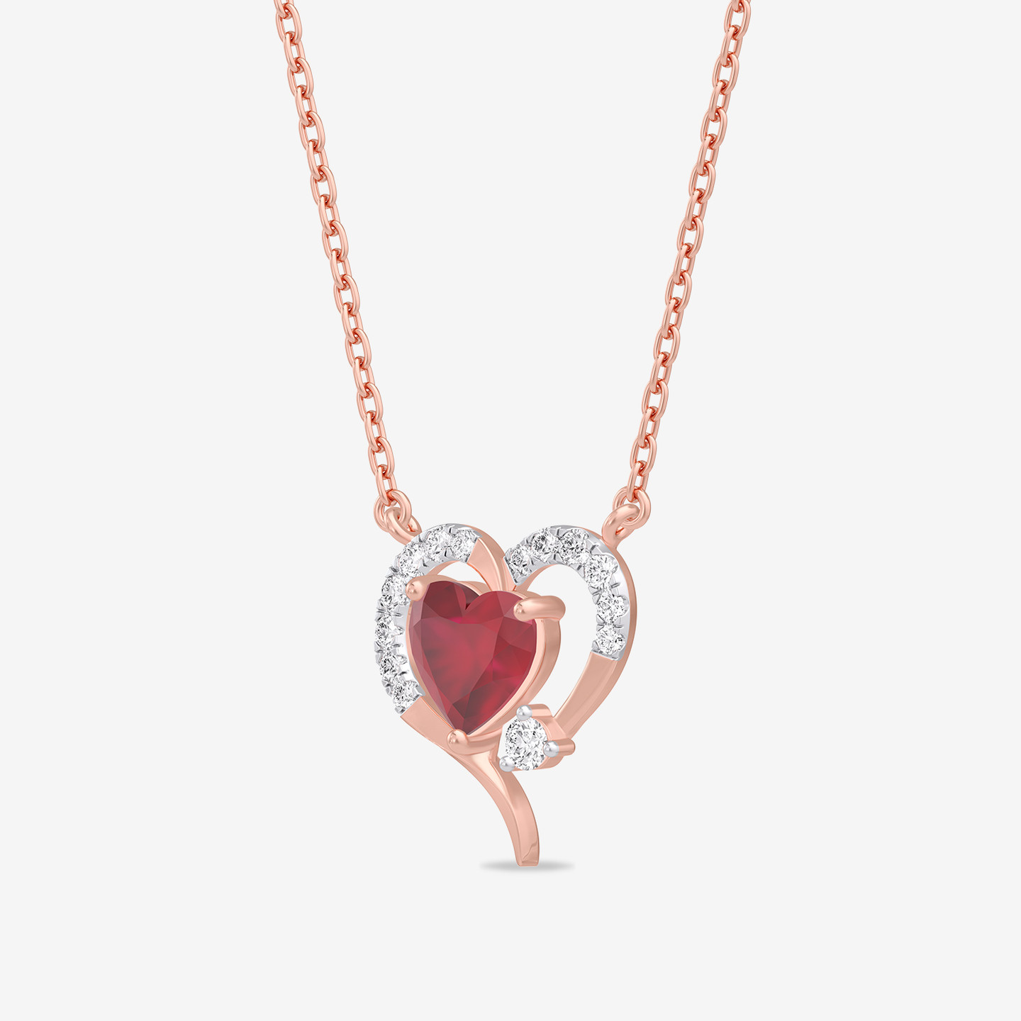Curves & Heart Red Stone Diamond Necklace in 18K Gold - 2 Curves & Heart Red Stone Diamond Necklace in 18K Gold - 2