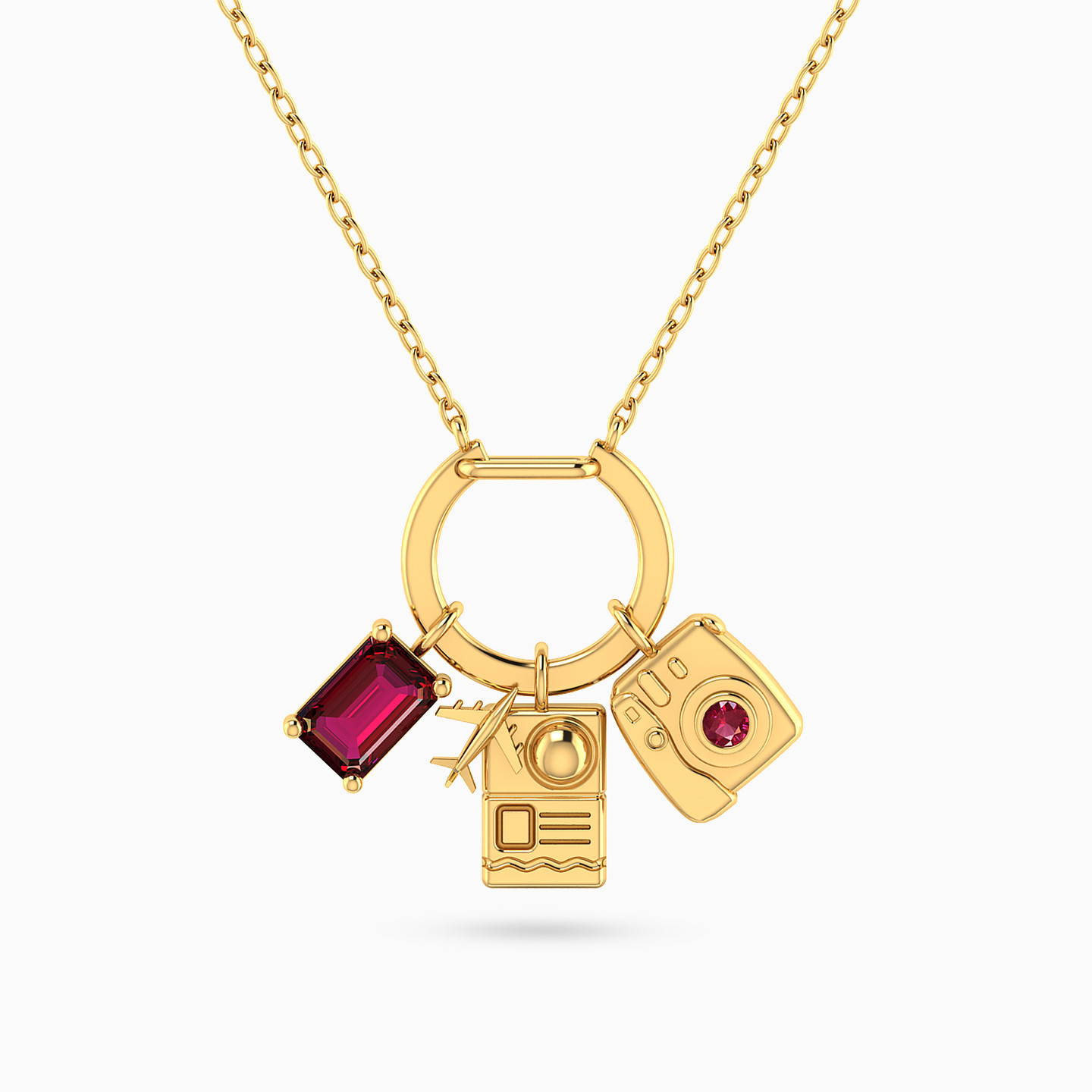 Traveler Passport & Camera Pink Stone Necklace in 18K Gold Traveler Passport & Camera Pink Stone Necklace in 18K Gold