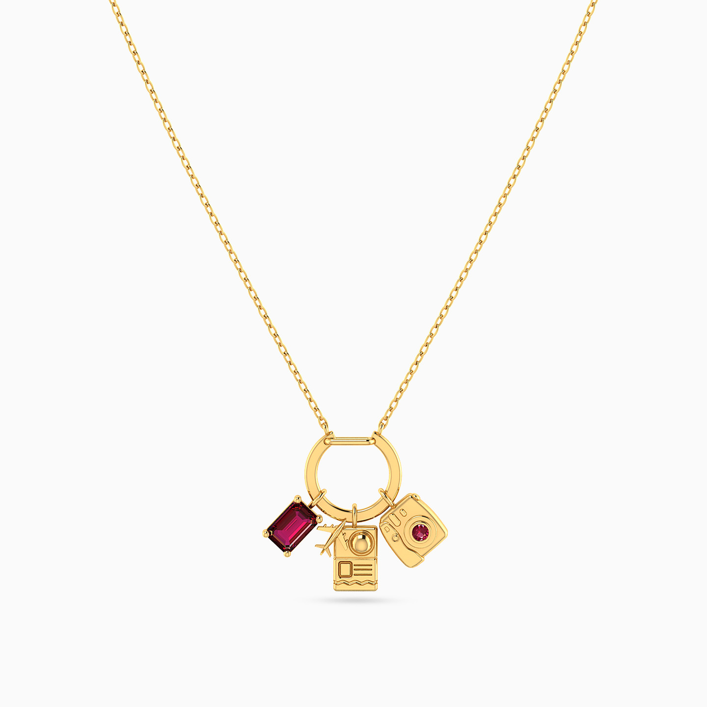 Traveler Passport & Camera Pink Stone Necklace in 18K Gold - 3 Traveler Passport & Camera Pink Stone Necklace in 18K Gold - 3