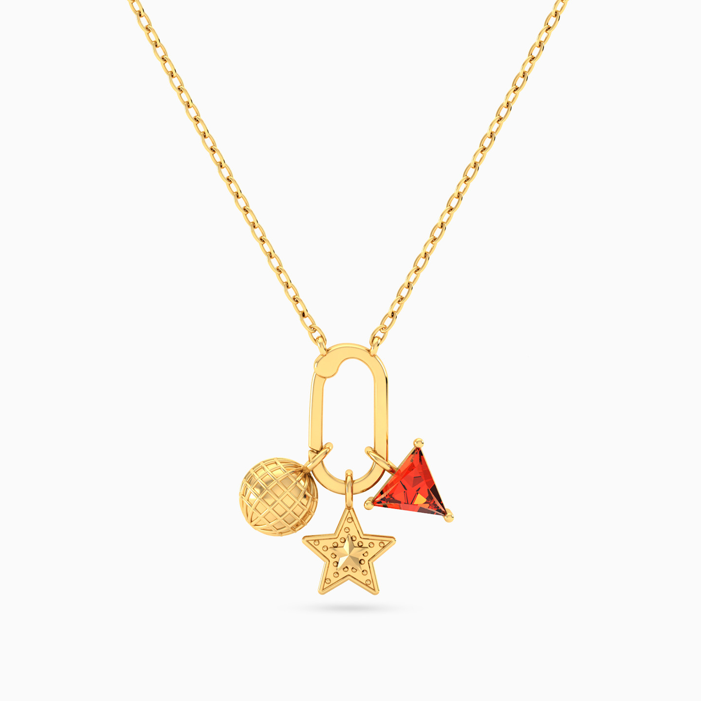 Funky Girl Star & Triangular Red Stone Necklace in 18K Gold Funky Girl Star & Triangular Red Stone Necklace in 18K Gold