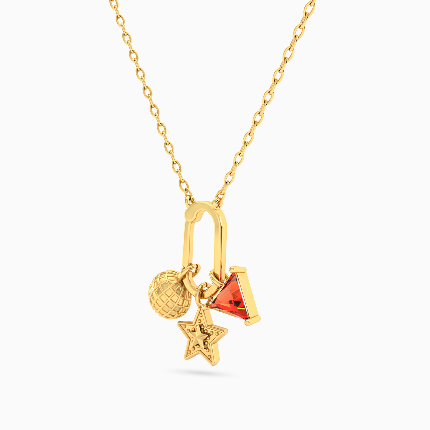 Funky Girl Star & Triangular Red Stone Necklace in 18K Gold - 2 Funky Girl Star & Triangular Red Stone Necklace in 18K Gold - 2