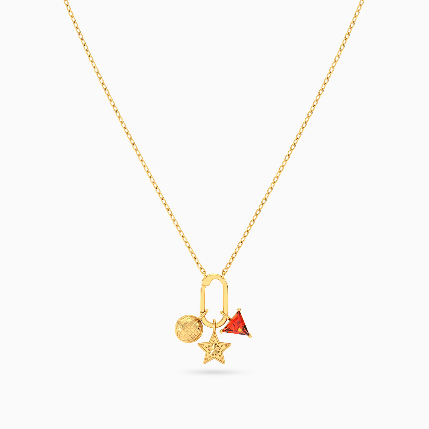 Funky Girl Star & Triangular Red Stone Necklace in 18K Gold - 3 Funky Girl Star & Triangular Red Stone Necklace in 18K Gold - 3