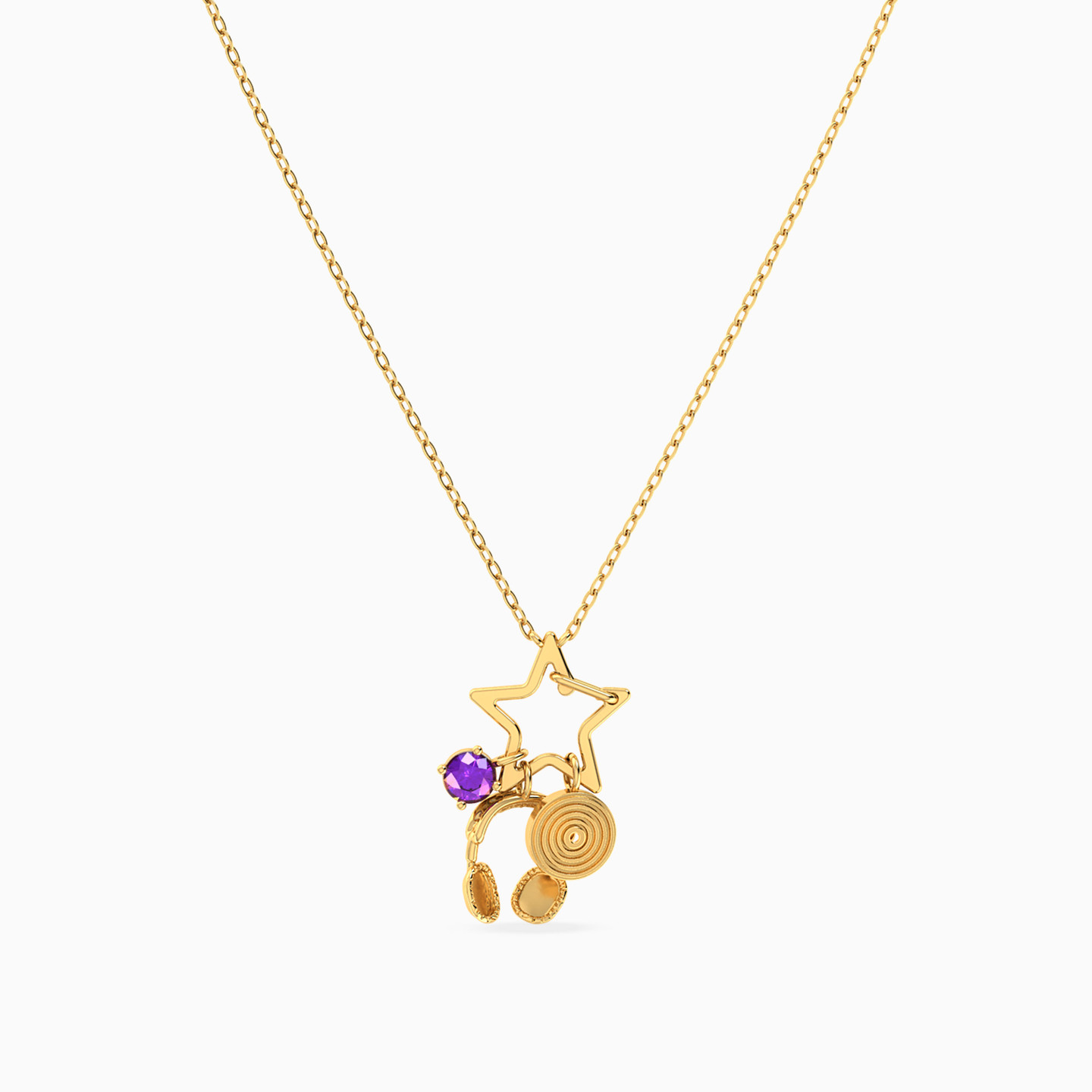 Music Lover Purple Stone Necklace in 18K Gold - 3 Music Lover Purple Stone Necklace in 18K Gold - 3
