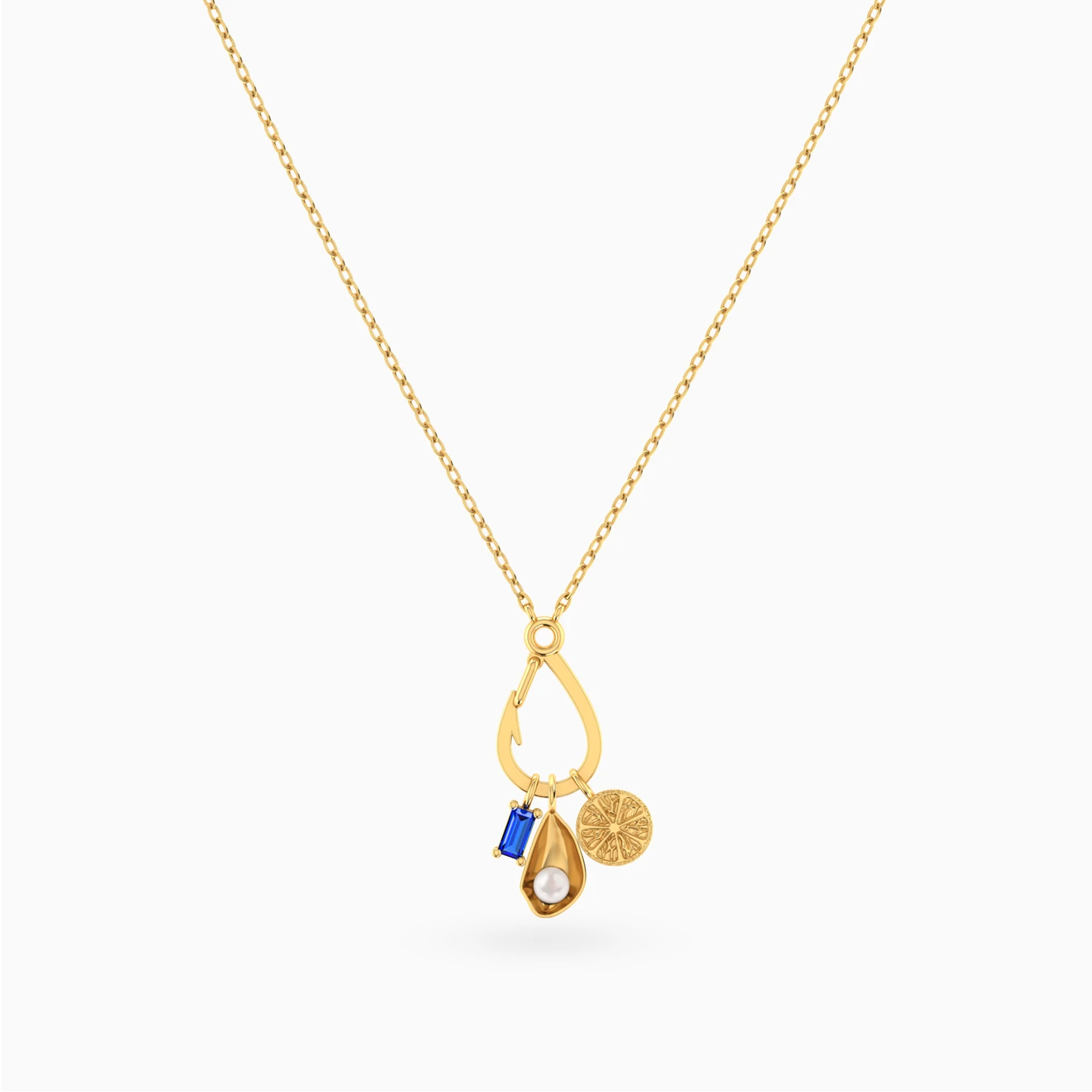 Ocean Girl Pearl Shell & Lemon Blue Stone Necklace in 18K Gold - 3 Ocean Girl Pearl Shell & Lemon Blue Stone Necklace in 18K Gold - 3