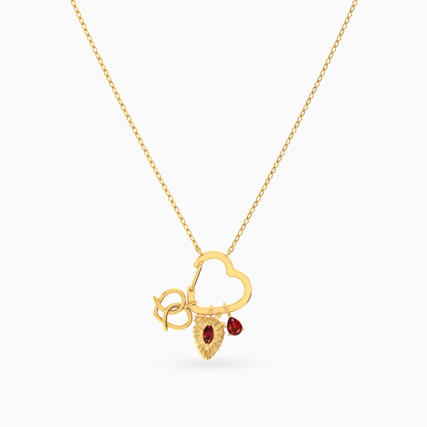Romantic Charms Red Stones Necklace in 18K Gold - 3 Romantic Charms Red Stones Necklace in 18K Gold - 3