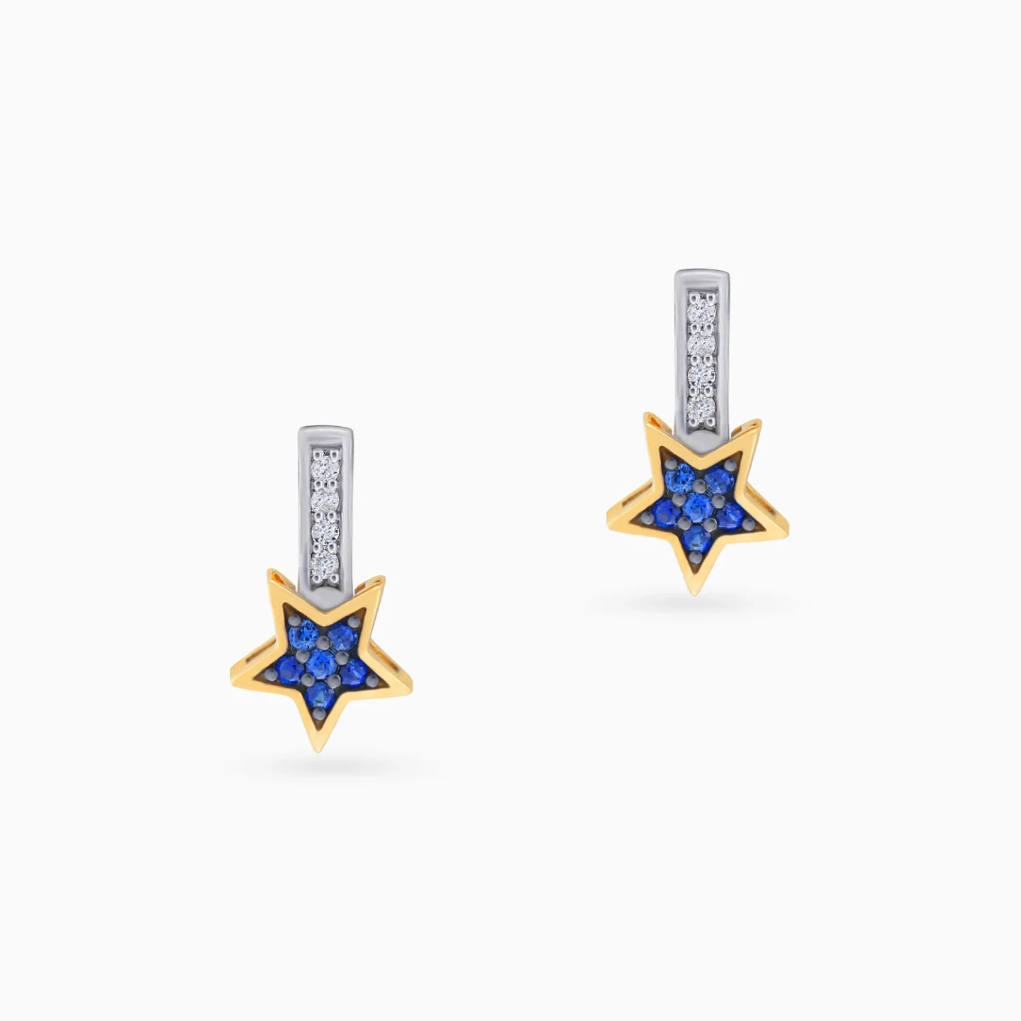 Star Diamonds & Sapphire Stud Earrings in 18K Gold - 3 Star Diamonds & Sapphire Stud Earrings in 18K Gold - 3