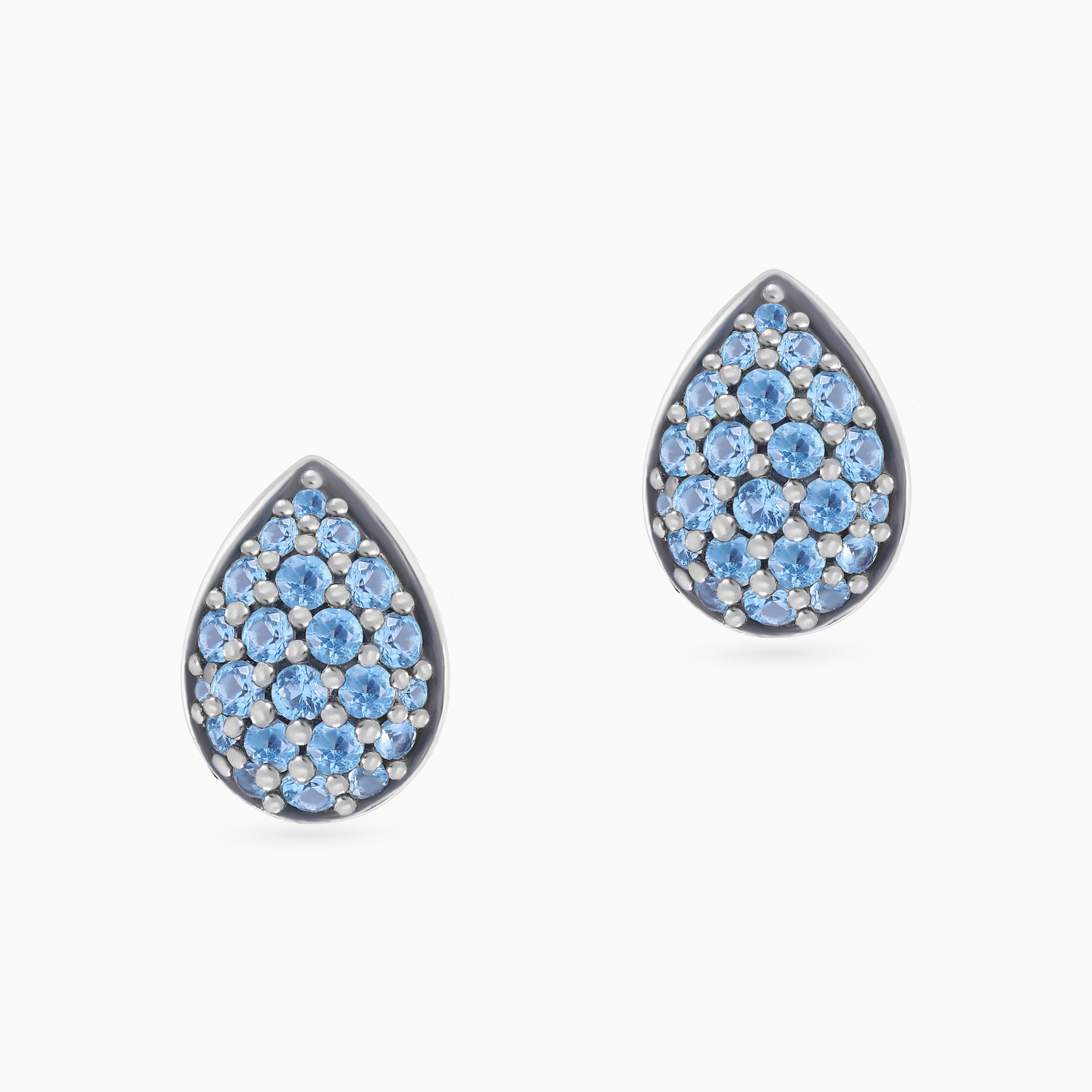Teardrop Blue Stones Stud Earrings in Sterling Silver - 2 Teardrop Blue Stones Stud Earrings in Sterling Silver - 2