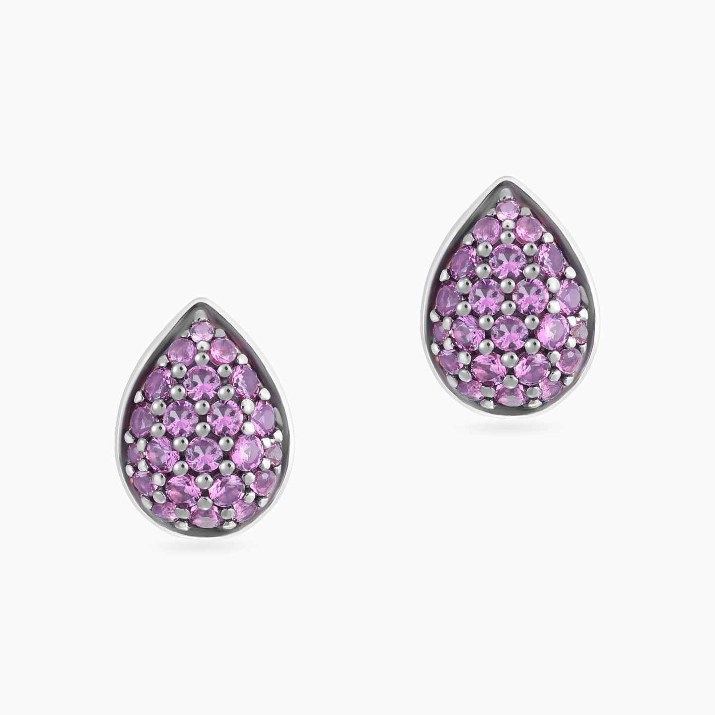 Teardrop Purple Stones Stud Earrings in Sterling Silver - 2 Teardrop Purple Stones Stud Earrings in Sterling Silver - 2