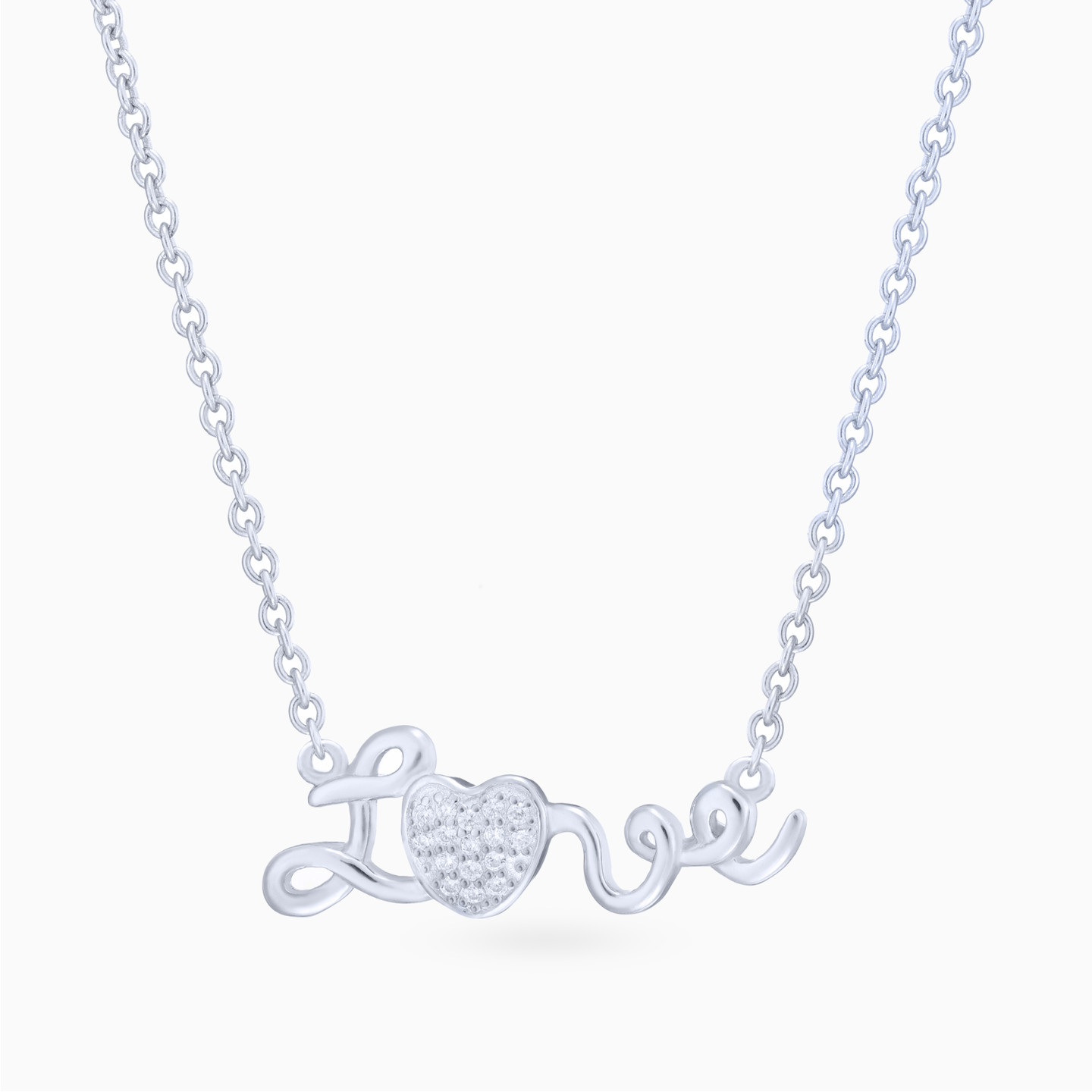 (Love) Word Cubic Zirconia Necklace in Sterling Silver (Love) Word Cubic Zirconia Necklace in Sterling Silver