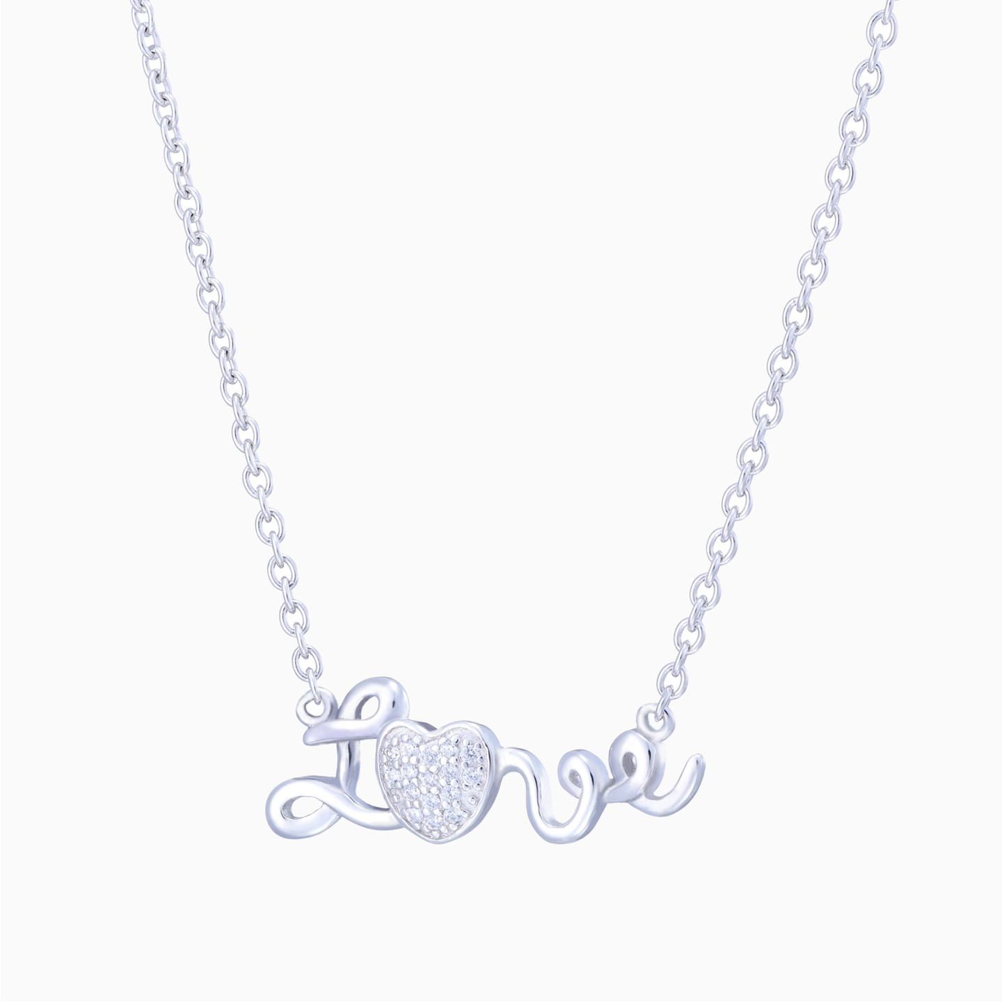(Love) Word Cubic Zirconia Necklace in Sterling Silver - 2 (Love) Word Cubic Zirconia Necklace in Sterling Silver - 2