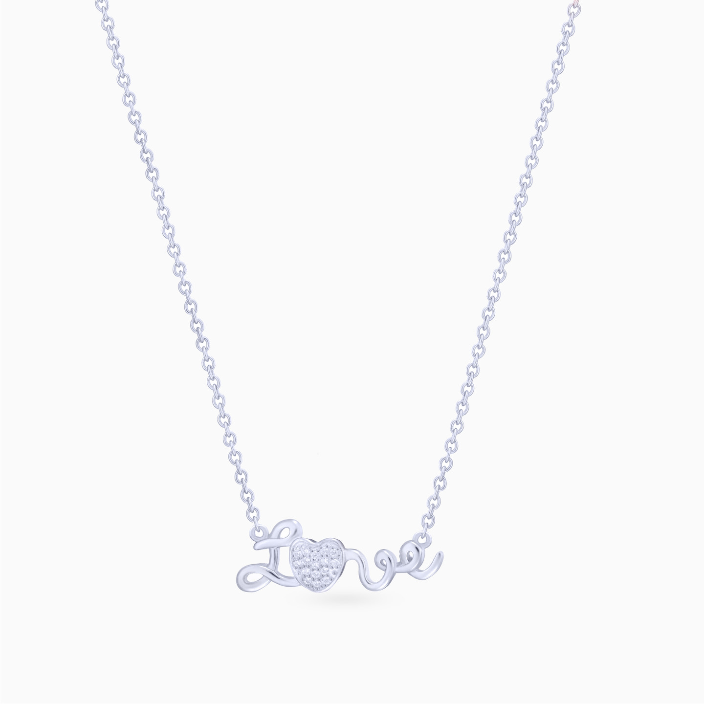 (Love) Word Cubic Zirconia Necklace in Sterling Silver - 3 (Love) Word Cubic Zirconia Necklace in Sterling Silver - 3