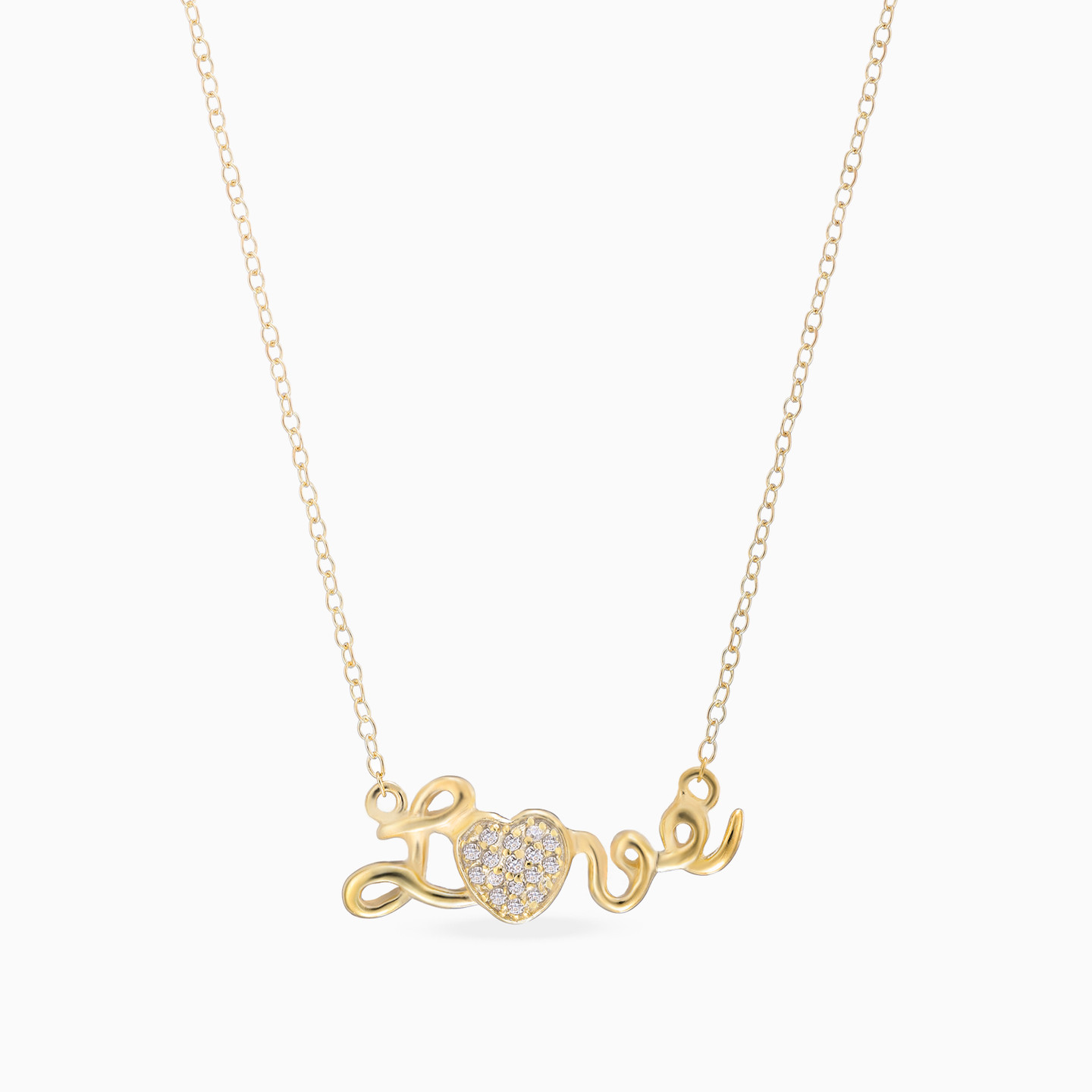 (Love) Word Cubic Zirconia Necklace in Yellow Gold Plating (Love) Word Cubic Zirconia Necklace in Yellow Gold Plating