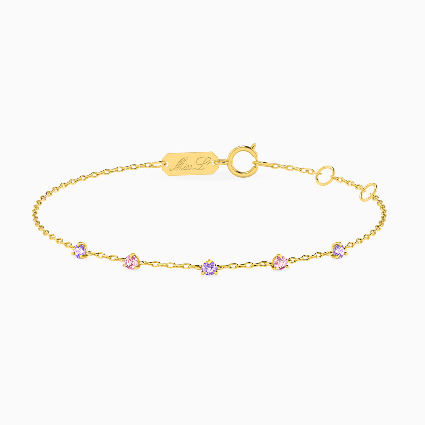 Circle Colored Stones Chain Bracelet in 18K Gold