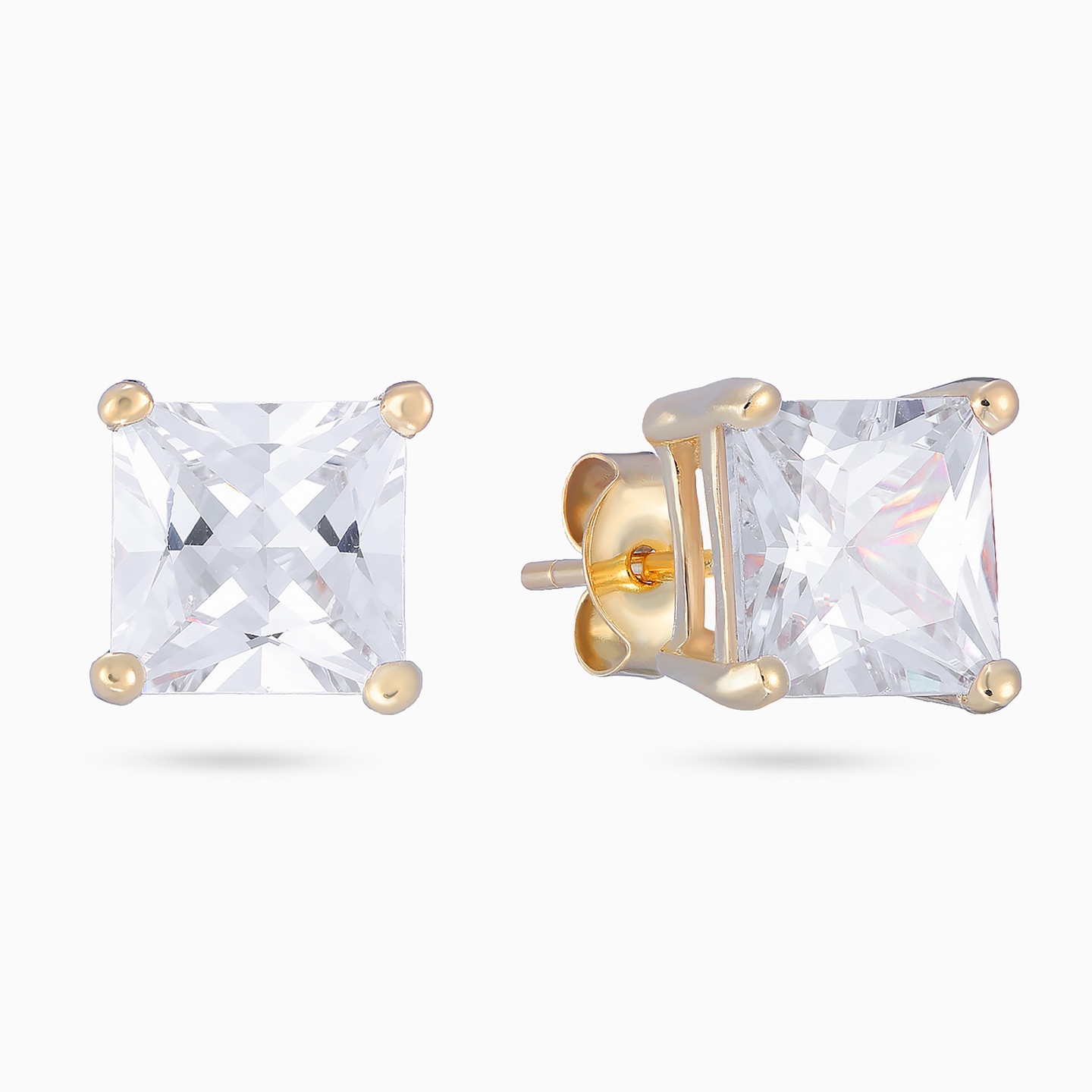 Square Cubic Zirconia Stud Earrings in Yellow Gold Plating Square Cubic Zirconia Stud Earrings in Yellow Gold Plating