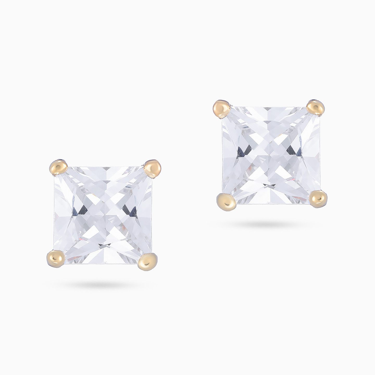 Square Cubic Zirconia Stud Earrings in Yellow Gold Plating - 2 Square Cubic Zirconia Stud Earrings in Yellow Gold Plating - 2