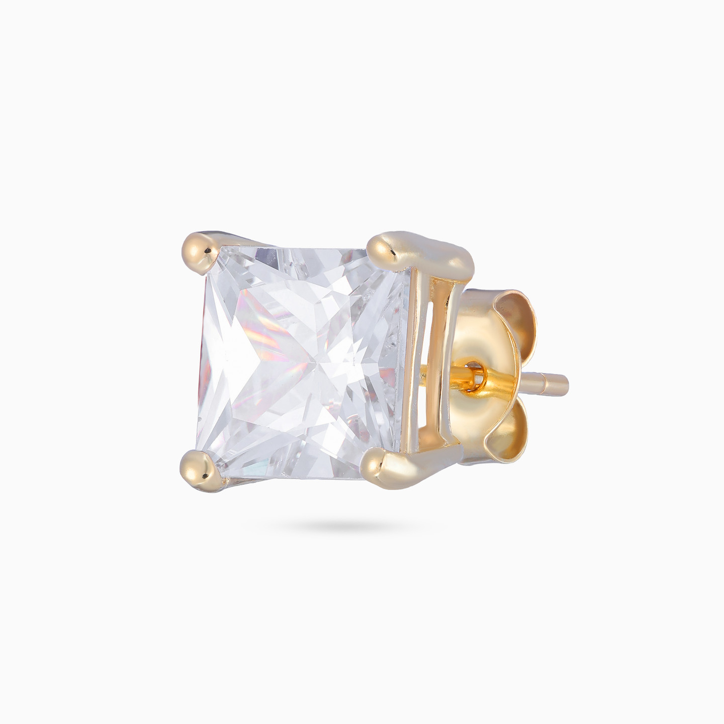 Square Cubic Zirconia Stud Earrings in Yellow Gold Plating - 3 Square Cubic Zirconia Stud Earrings in Yellow Gold Plating - 3