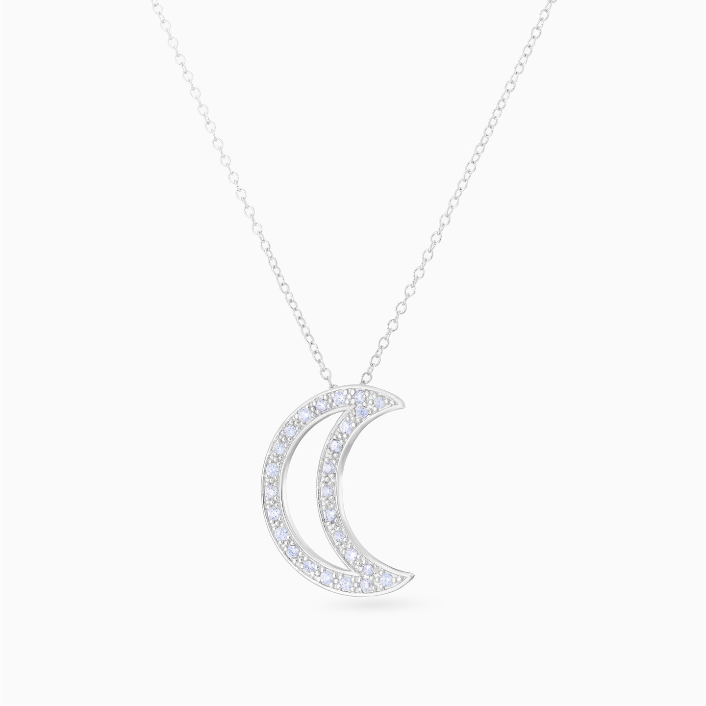 Open Crescent Cubic Zirconia Necklace in Sterling Silver - 2 Open Crescent Cubic Zirconia Necklace in Sterling Silver - 2