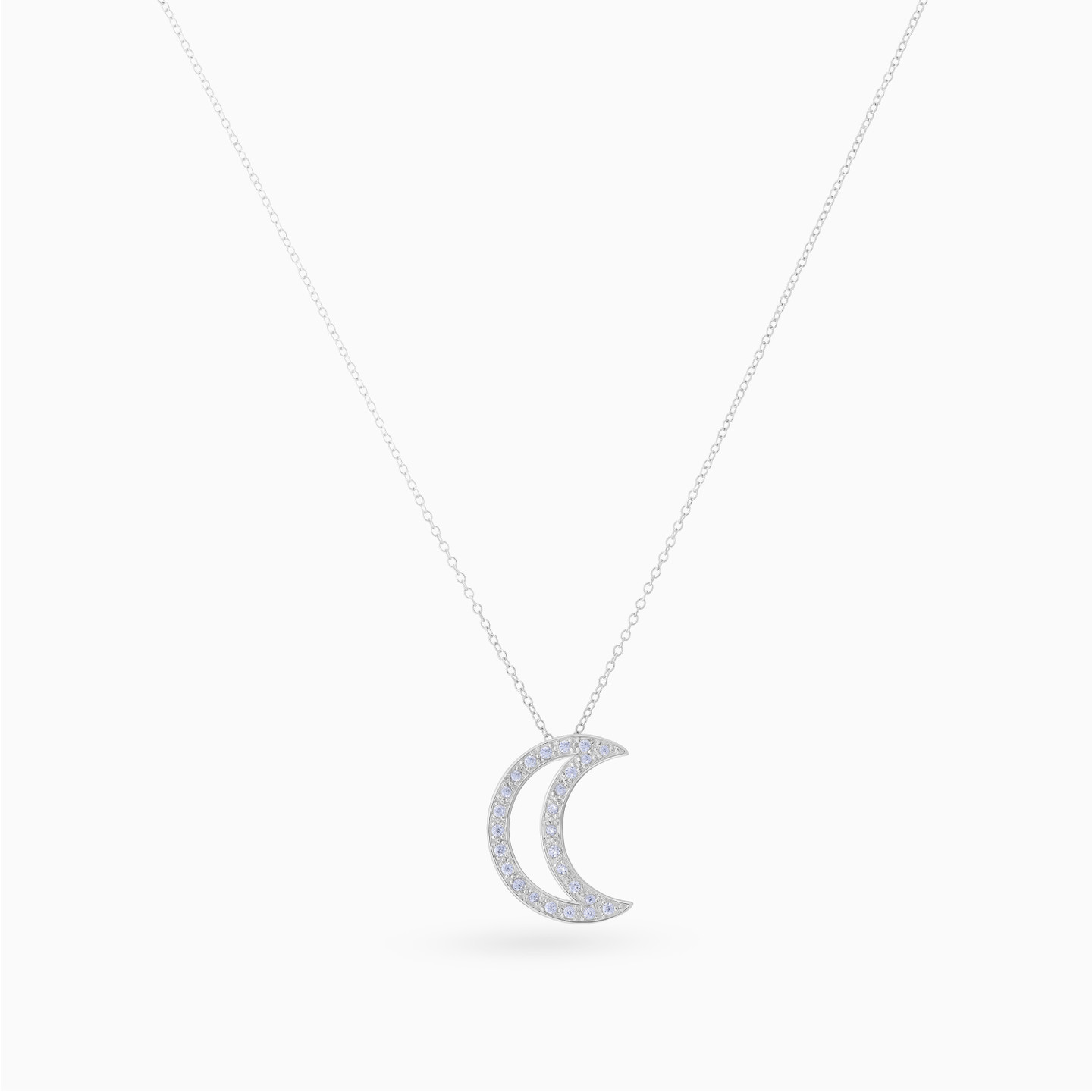 Open Crescent Cubic Zirconia Necklace in Sterling Silver - 3 Open Crescent Cubic Zirconia Necklace in Sterling Silver - 3