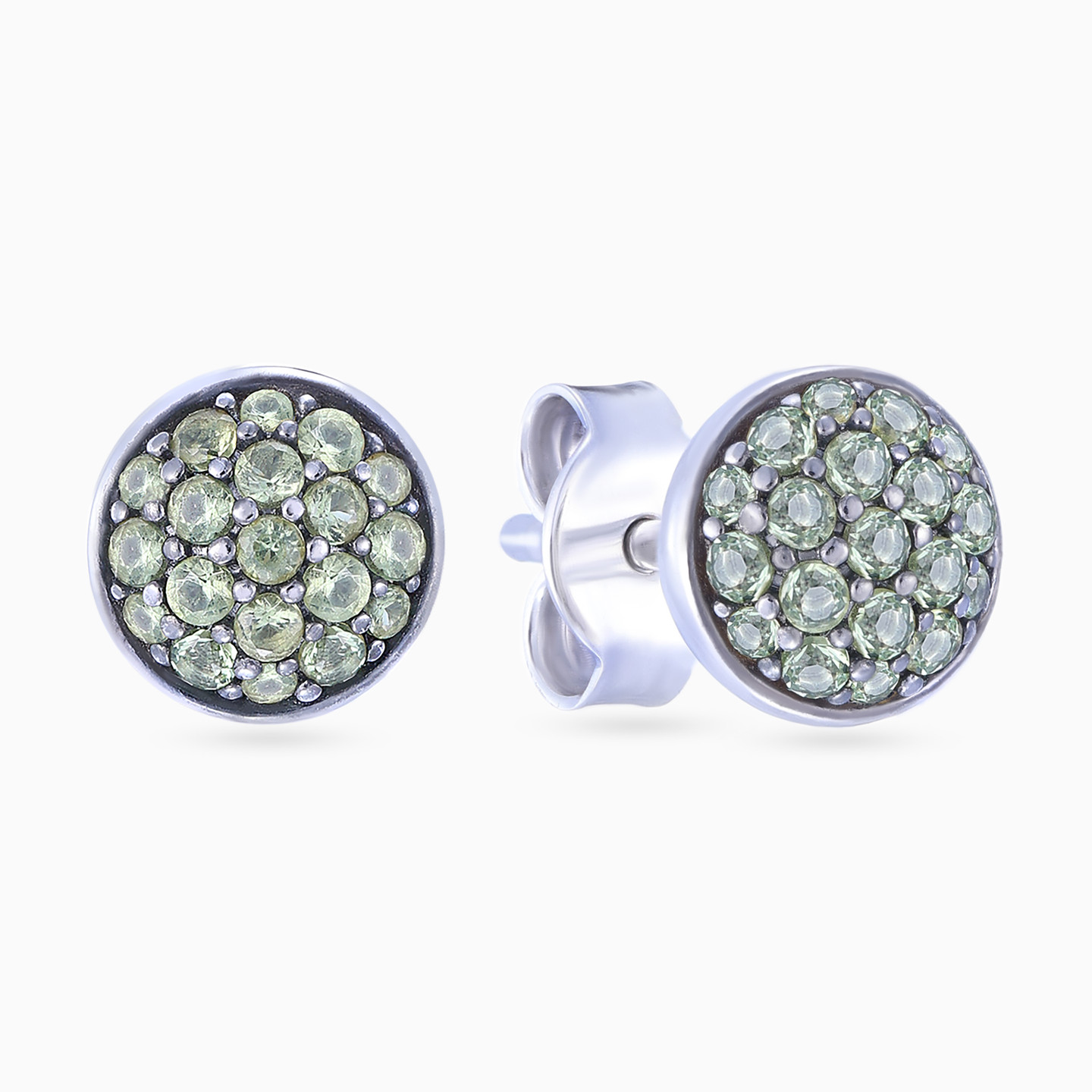 Round Green Stones Stud Earrings in Sterling Silver Round Green Stones Stud Earrings in Sterling Silver