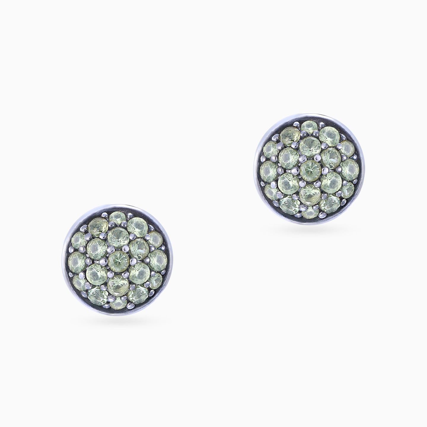 Round Green Stones Stud Earrings in Sterling Silver - 2 Round Green Stones Stud Earrings in Sterling Silver - 2