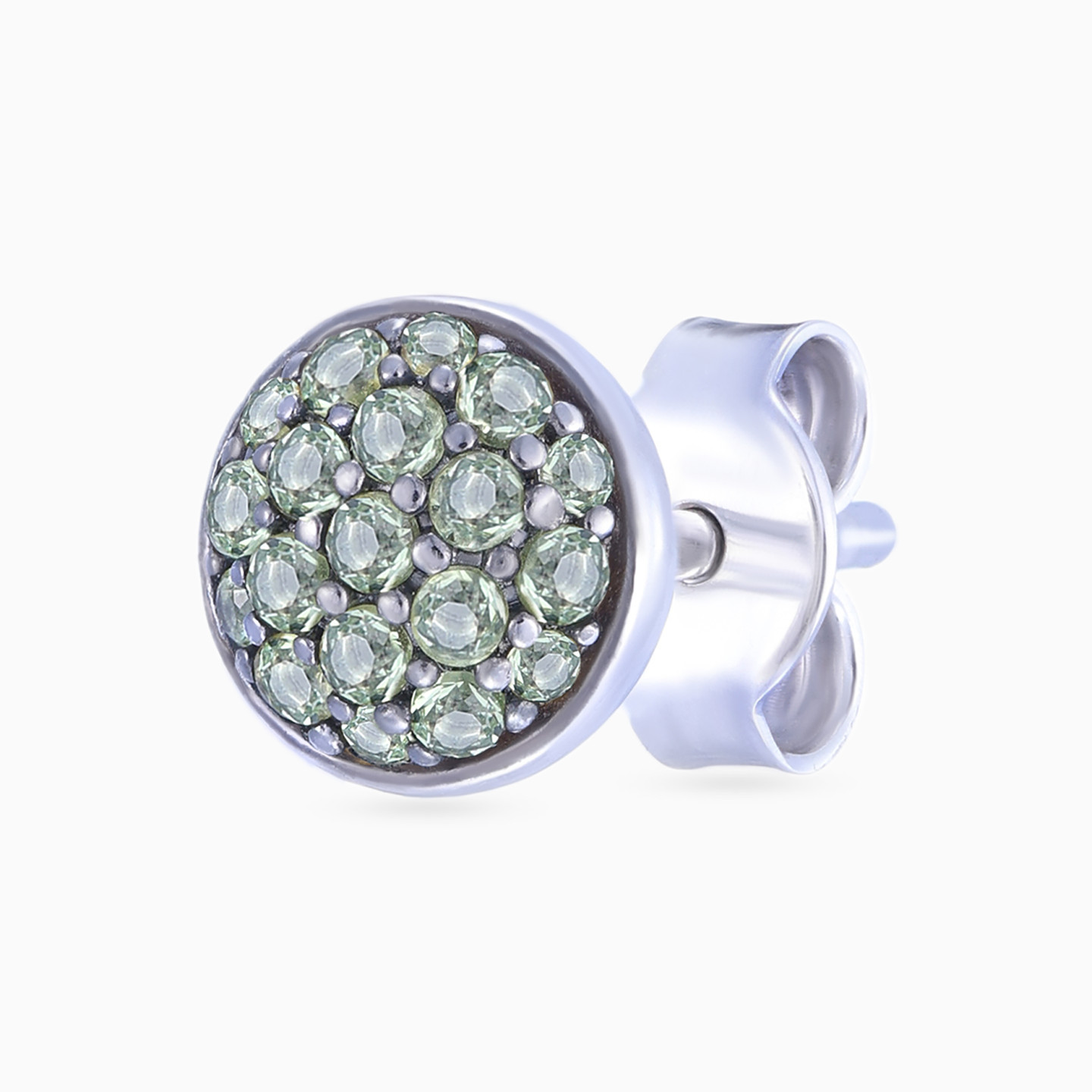 Round Green Stones Stud Earrings in Sterling Silver - 3 Round Green Stones Stud Earrings in Sterling Silver - 3