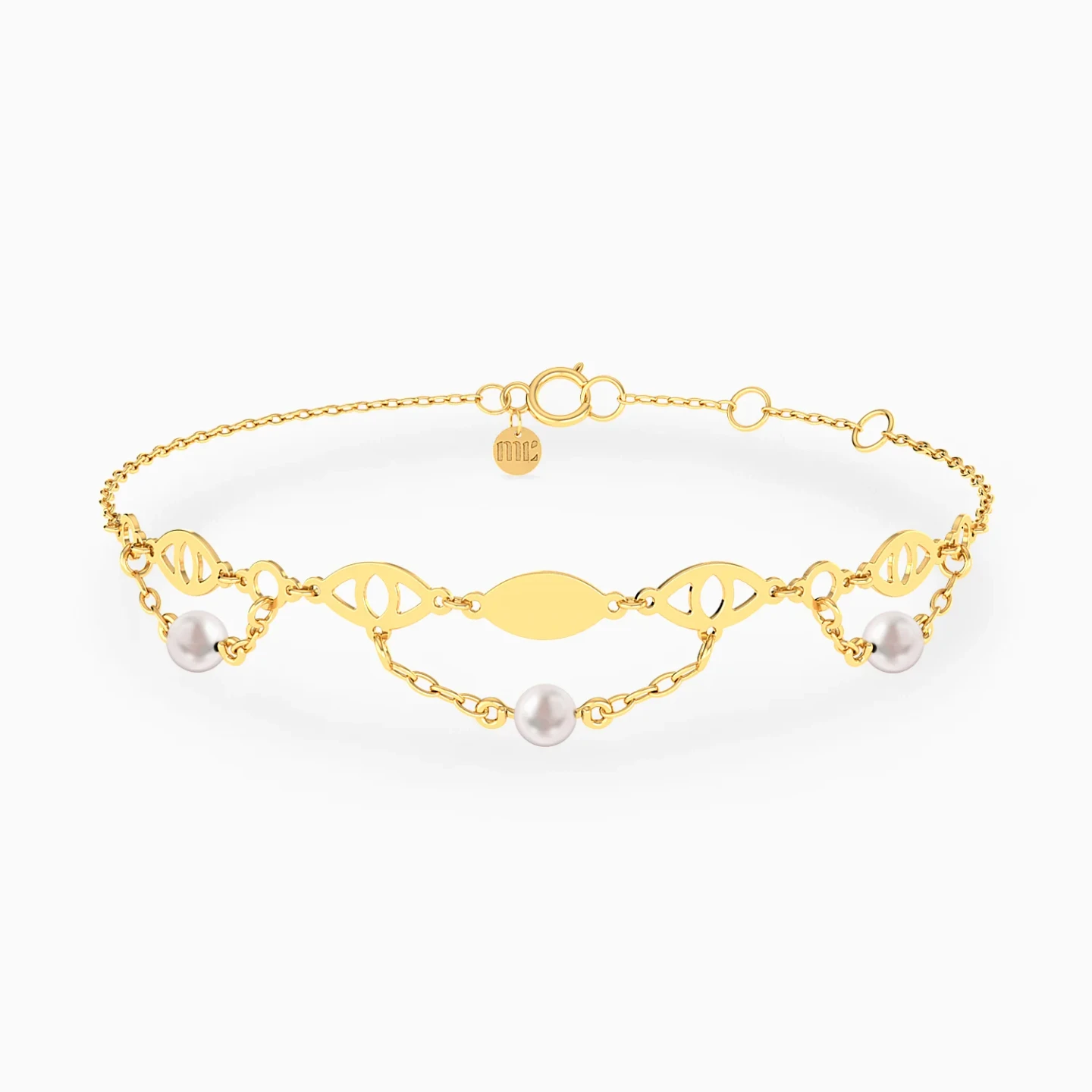 Eye Motifs Pearl Double Chain Bracelet in 18K Gold Eye Motifs Pearl Double Chain Bracelet in 18K Gold