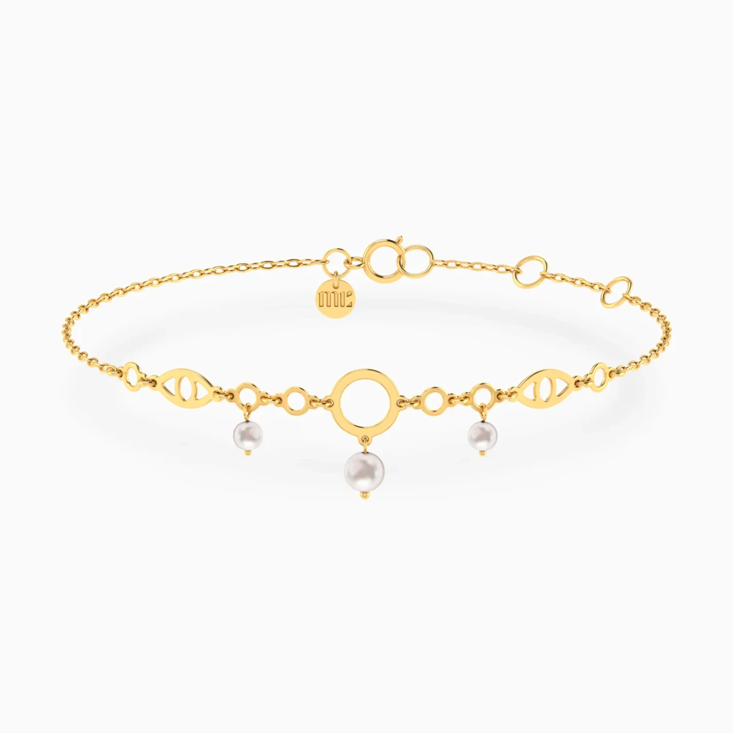 Eye Motifs & Round Link Pearl Chain Bracelet in 18K Gold Eye Motifs & Round Link Pearl Chain Bracelet in 18K Gold