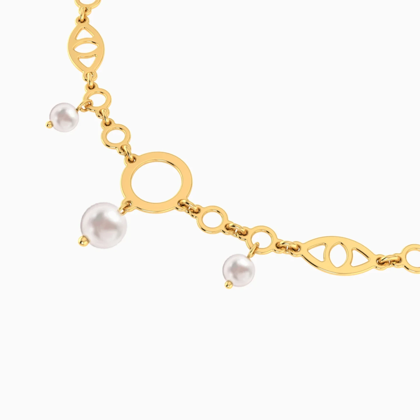 Eye Motifs & Round Link Pearl Chain Bracelet in 18K Gold - 4 Eye Motifs & Round Link Pearl Chain Bracelet in 18K Gold - 4