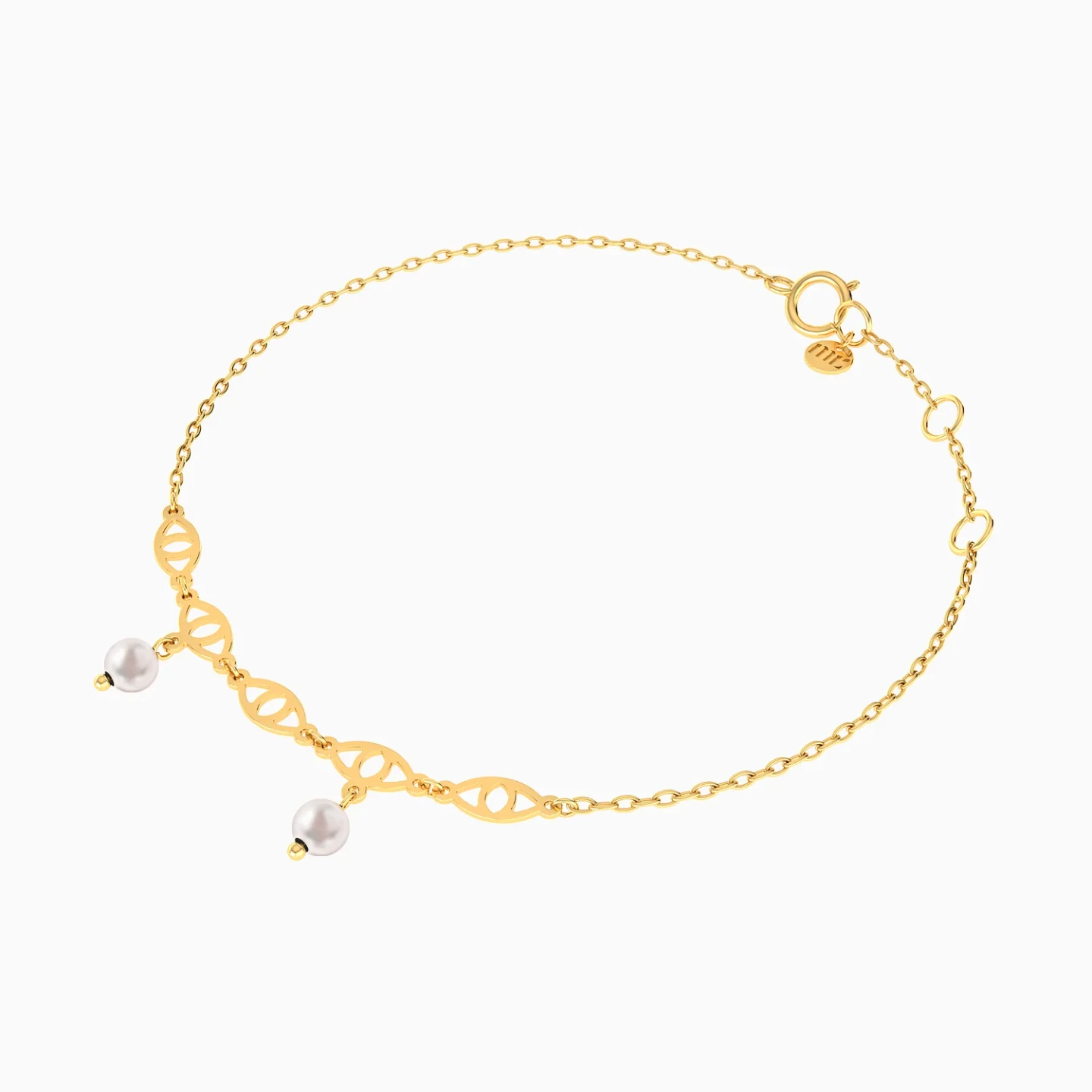 Eye Motifs Pearl Chain Bracelet in 18K Gold - 3 Eye Motifs Pearl Chain Bracelet in 18K Gold - 3